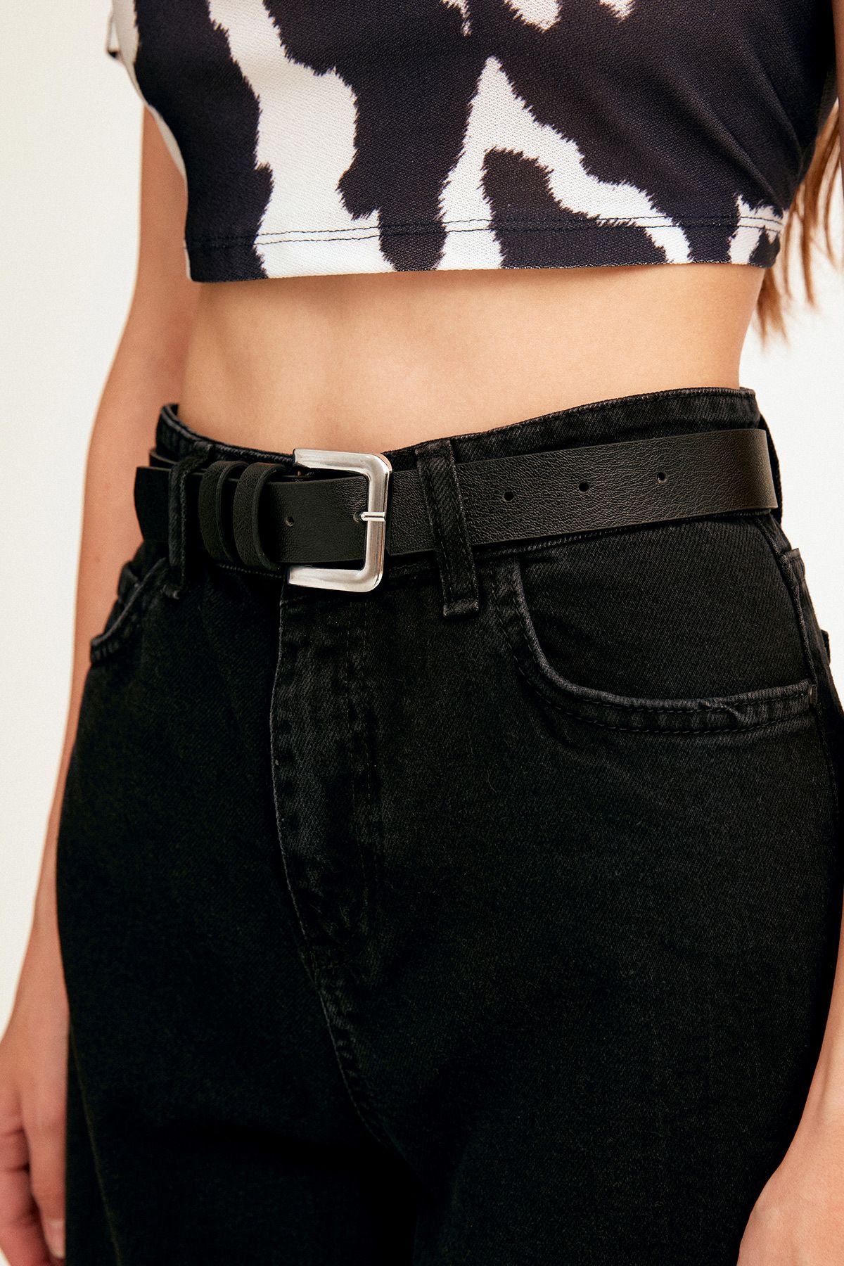 Fulla Moda-Silver Square Buckle Belt 4