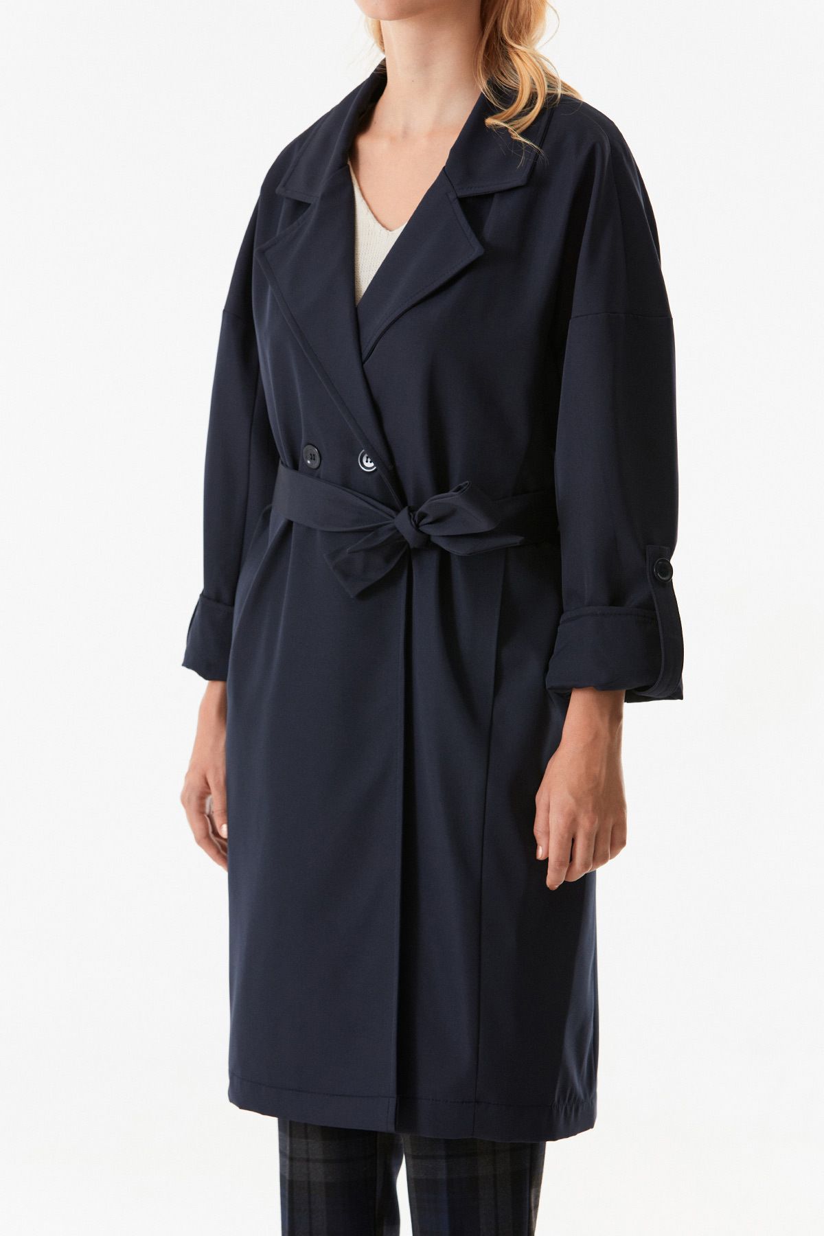 Fulla Moda-Foldable Sleeve and Double Breasted Collar Trench Coat 6