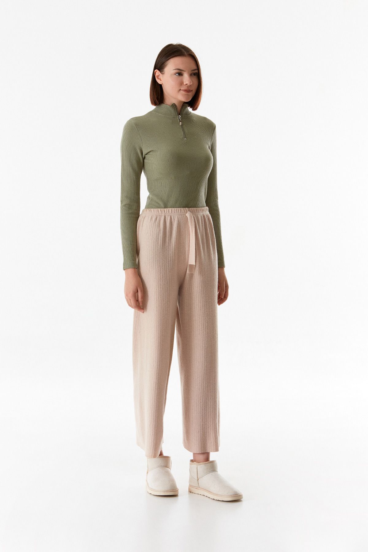 Fulla Moda-Corded Basic Trousers with Elastic Waist 4