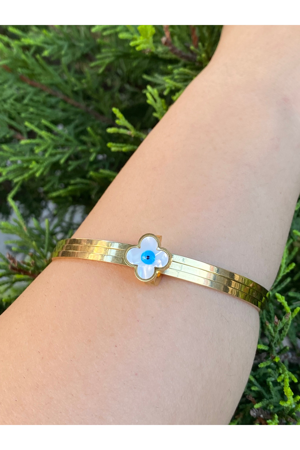 rosshine Ajda Bilezik Uyumlu Çelik Charm Sedefli Yonca Model