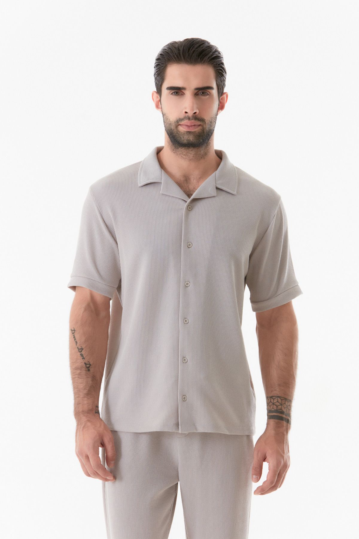 Fulla Moda-Short Sleeve Basic Corduroy Shirt 1