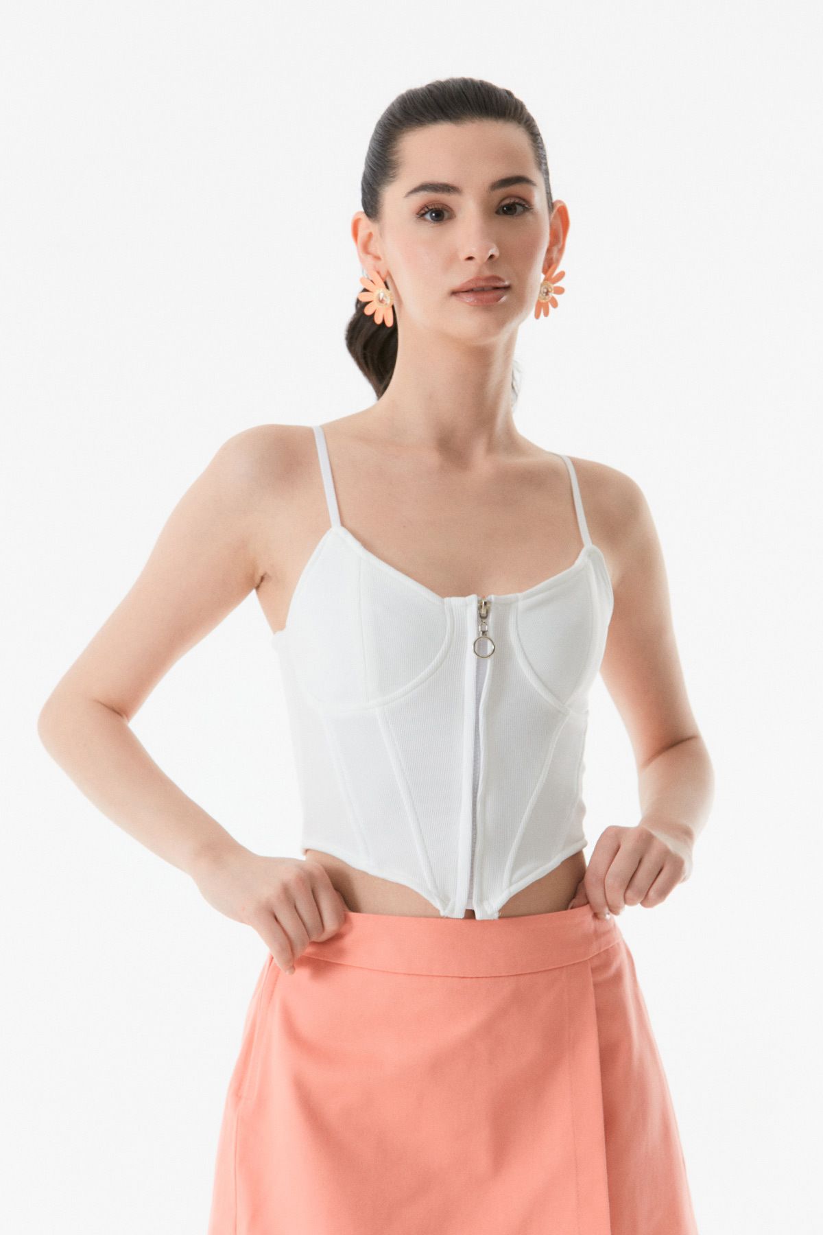 Fulla Moda-Bluză crop cu corset cu fermoar 3