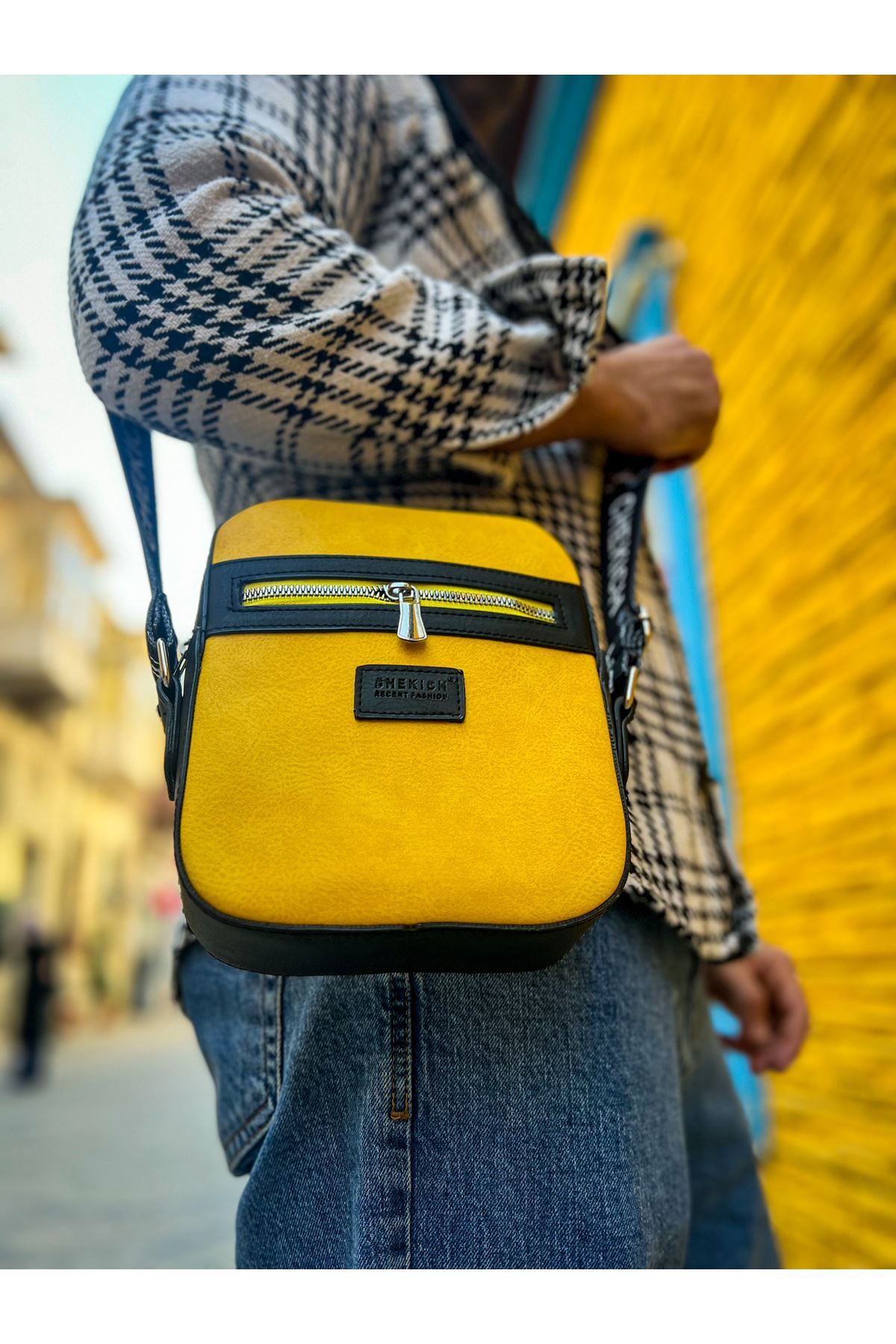 TKLC-Deridünyıldız Ch102 Stealht Square Men's Bag Black - Yellow 4