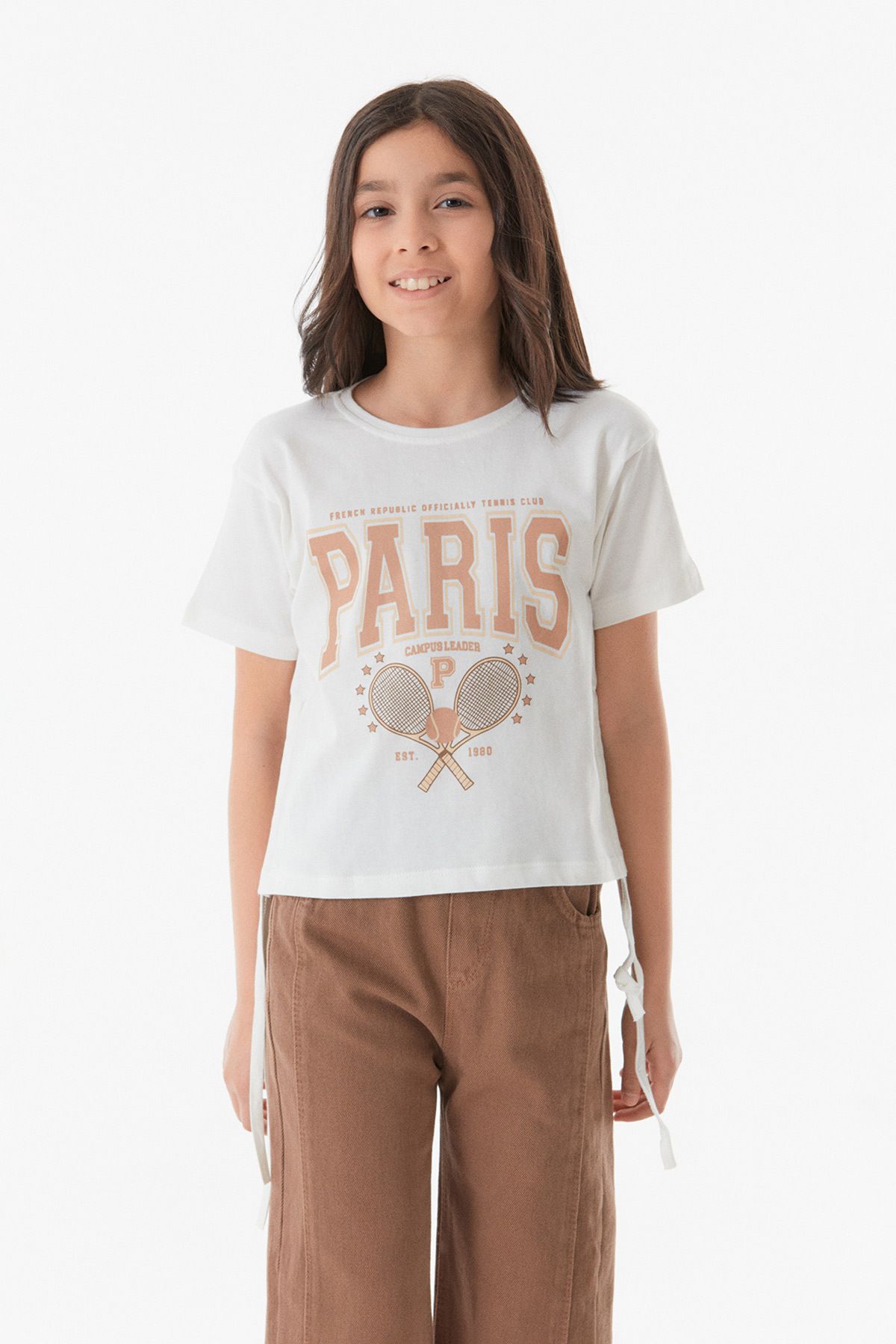 Fulla Moda-Text Printed Girl's T-Shirt with Gathered Sides 1