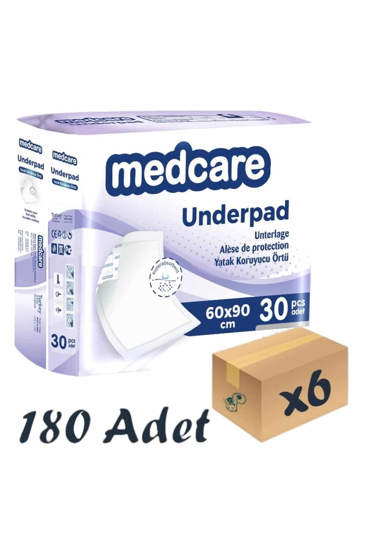 MEDCARE Normal Yatak Koruyucu Örtü 60x90cm 30'lu 6 Paket 180 Adet (Mor)