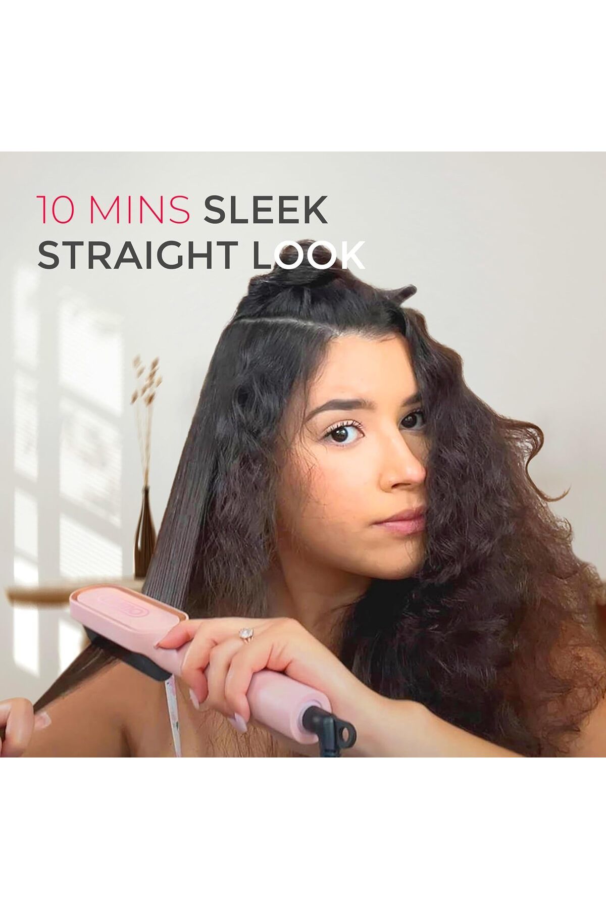 TYMO-Hair Straightener Brush with Built-in Comb, Fast Heating & 5 Temp Settings, Pink 6