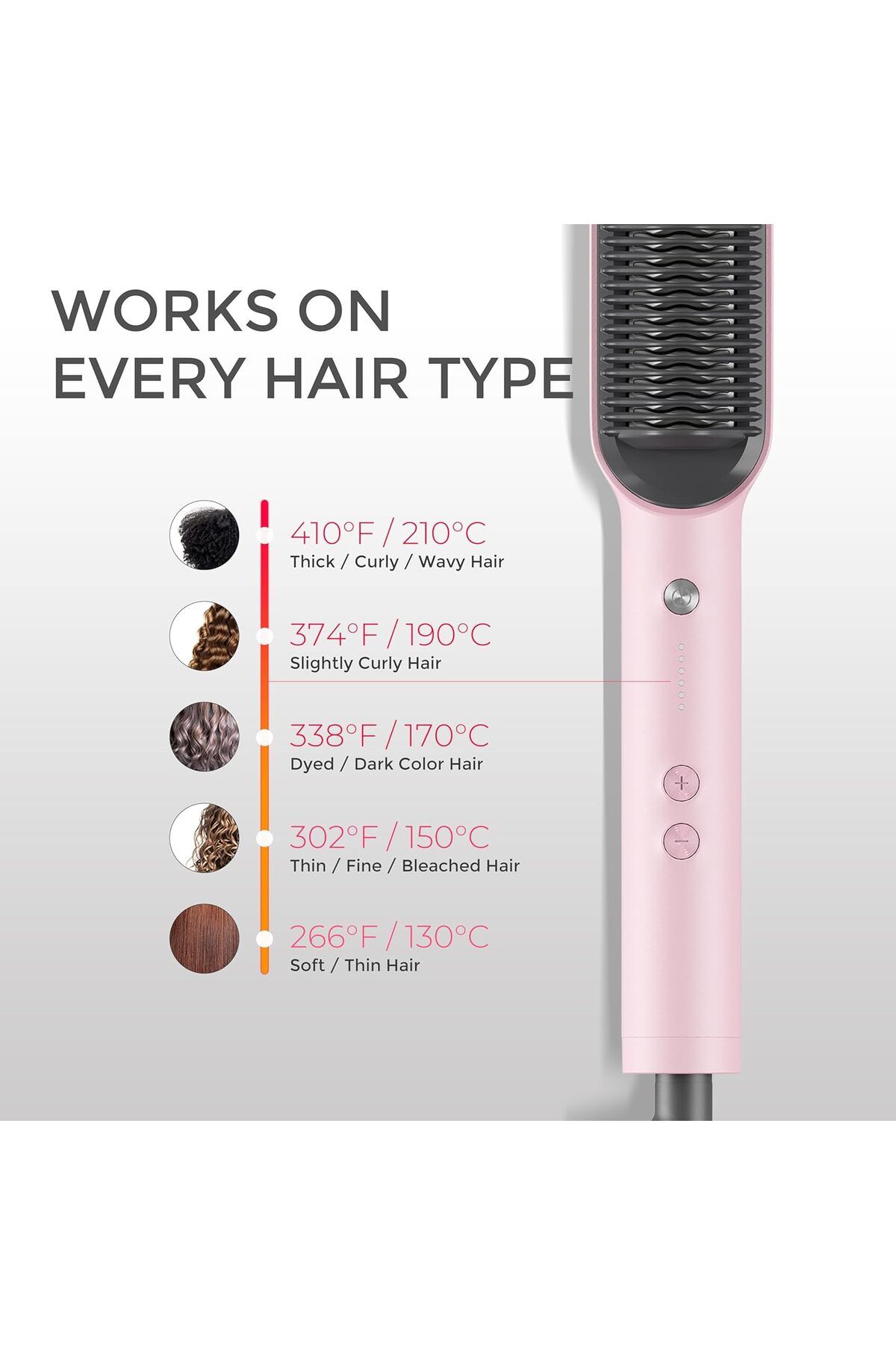 TYMO-Hair Straightener Brush with Built-in Comb, Fast Heating & 5 Temp Settings, Pink 4