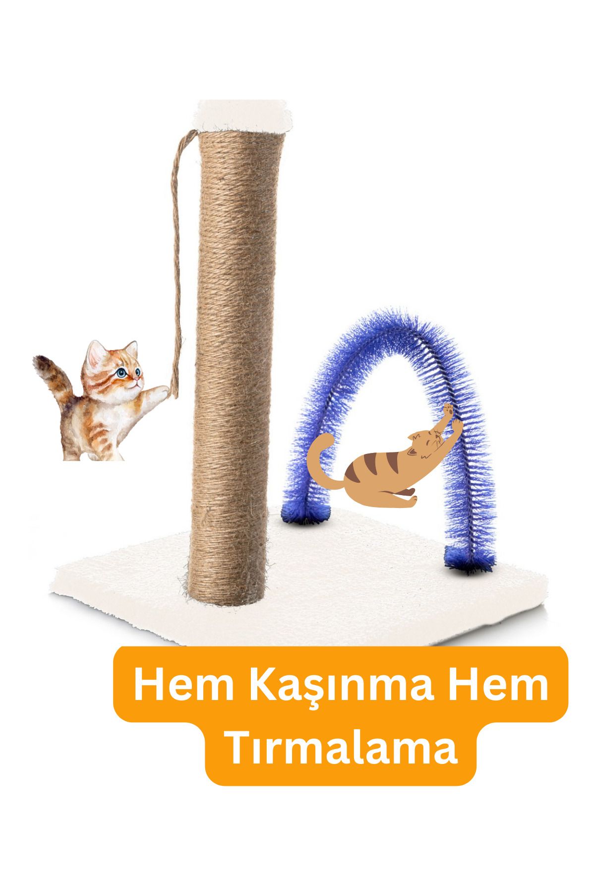 BEYLİNİ-Cat Scratching and Itching Board - Plush Fabric, Erasable Unassembled, 40cm Height (Cream) 4
