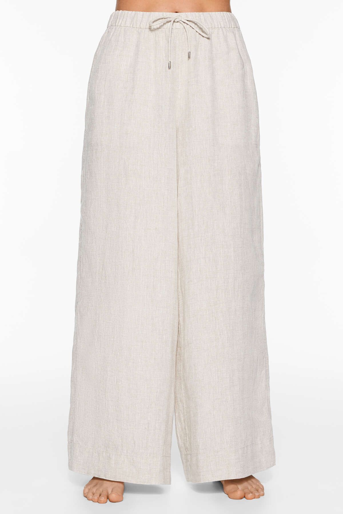 Oysho-100% linen wide straight-leg trousers 6