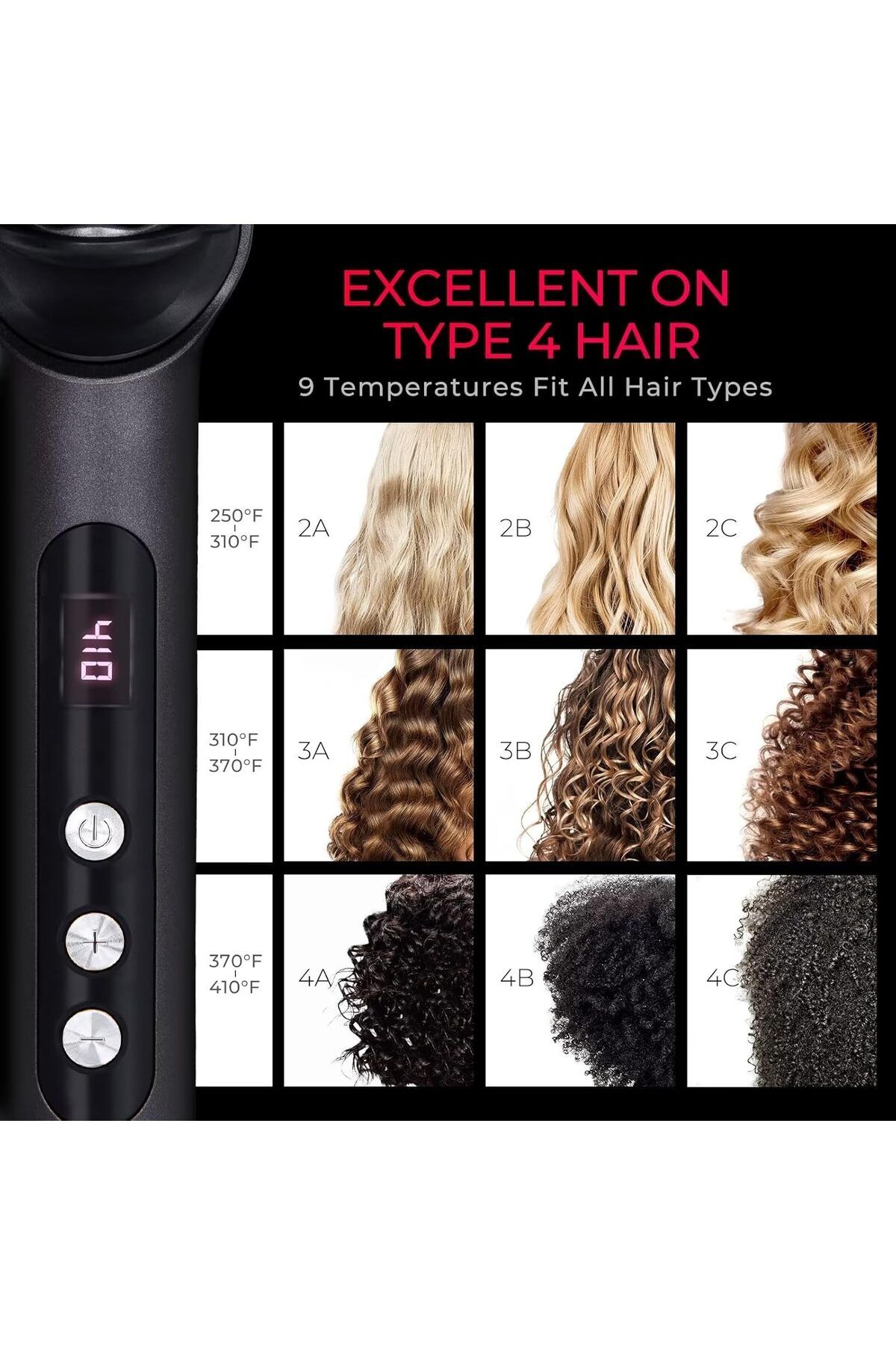 TYMO-Ring Hair Straightener Brush with Built-in Comb, 20 Sec Fast Heating & 5 Temp Settings, Black 4