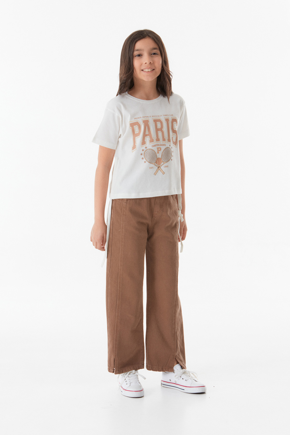 Fulla Moda-Text Printed Girl's T-Shirt with Gathered Sides 2