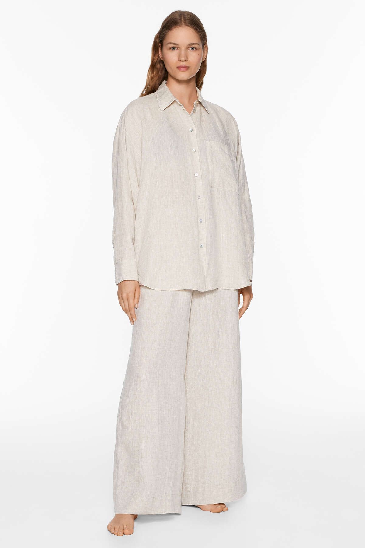 Oysho-100% linen wide straight-leg trousers 7