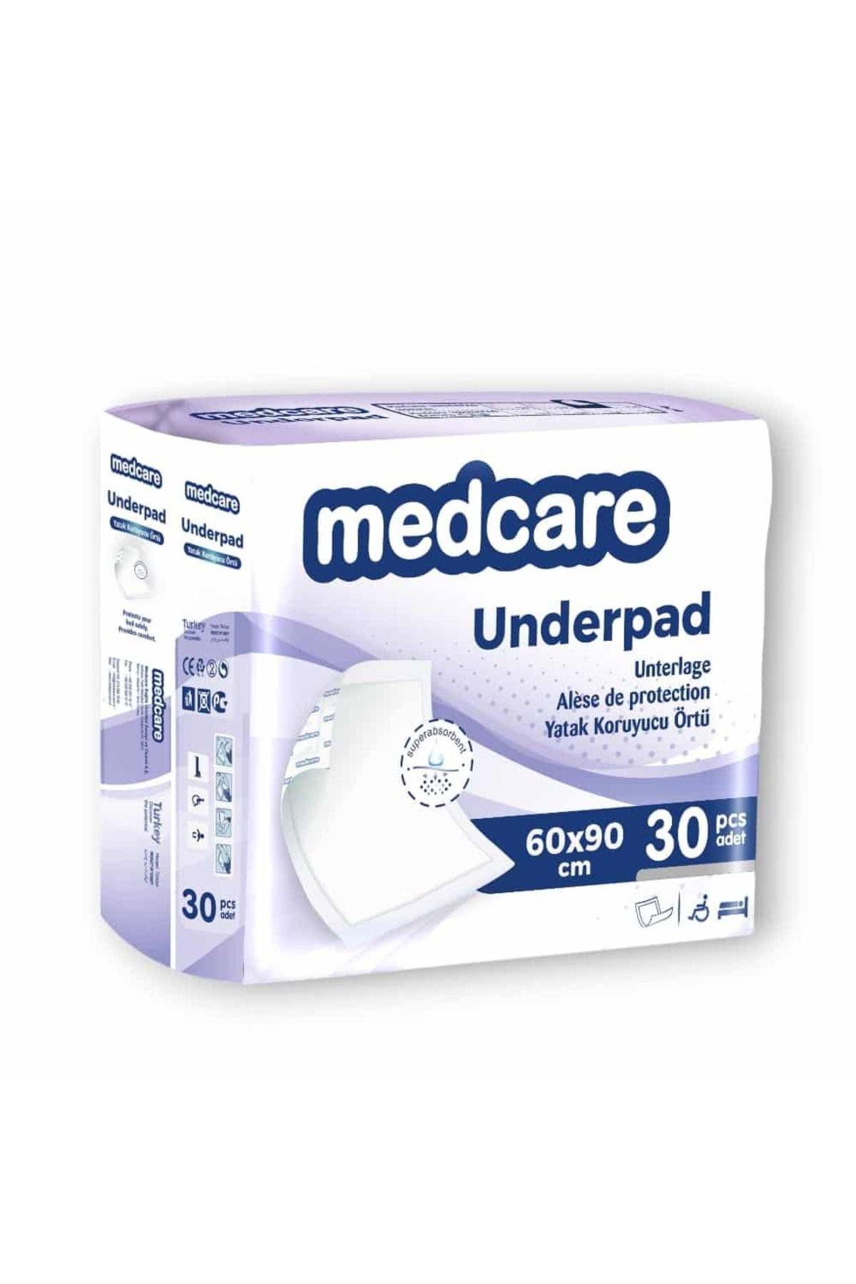 MEDCARE Normal Yatak Koruyucu Örtü 60x90cm 30'lu 2 Paket 60 Adet (Mor)