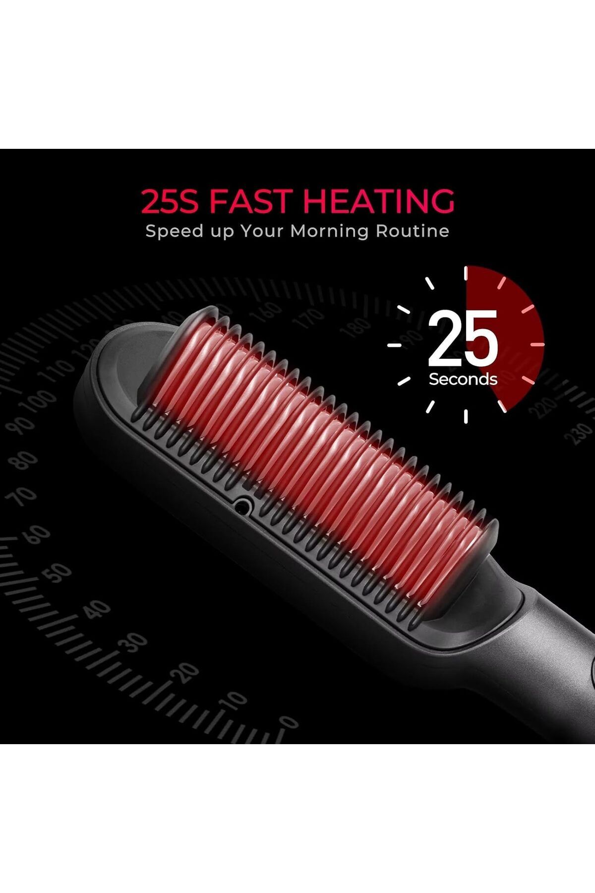 TYMO-Ring Hair Straightener Brush with Built-in Comb, 20 Sec Fast Heating & 5 Temp Settings, Black 3