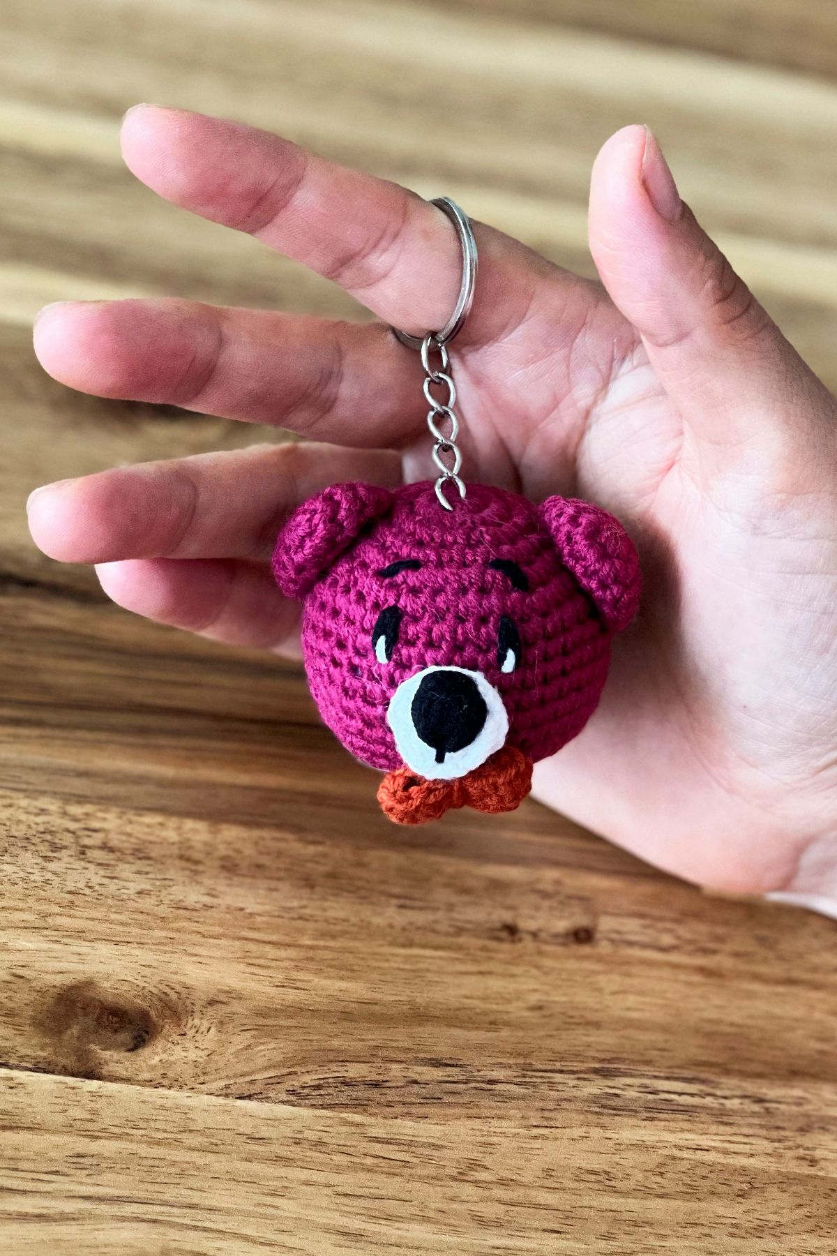 FCSTORE-Burgundy Amigurumi Teddy Bear Keychain Bag - Handmade Organic Vegan Toy (1 Piece) 2