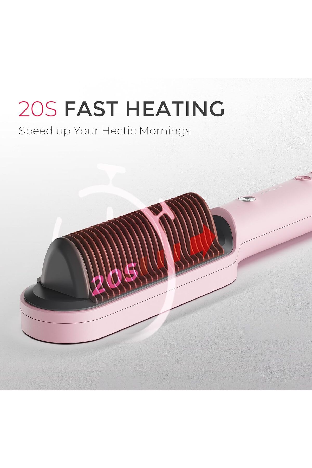 TYMO-Hair Straightener Brush with Built-in Comb, Fast Heating & 5 Temp Settings, Pink 2