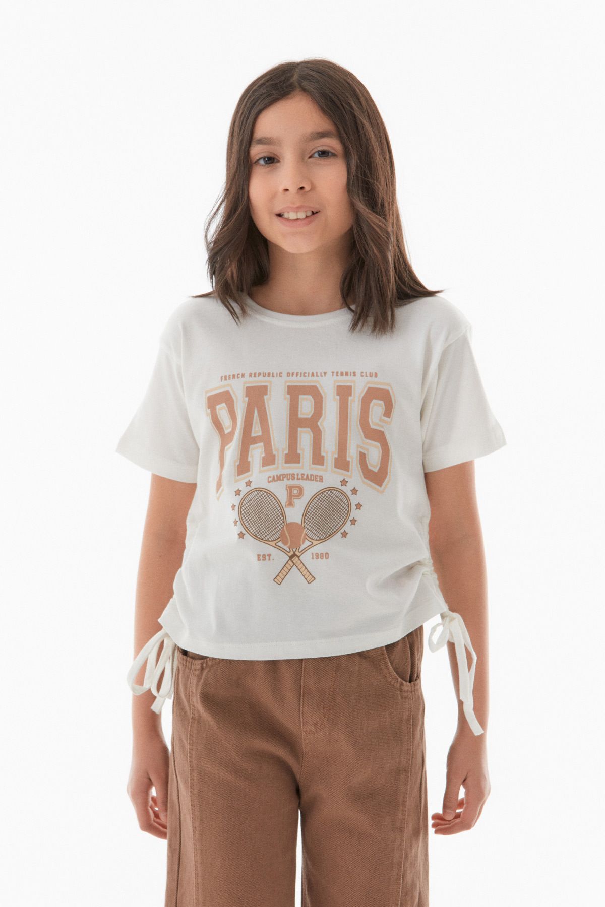Fulla Moda-Text Printed Girl's T-Shirt with Gathered Sides 3