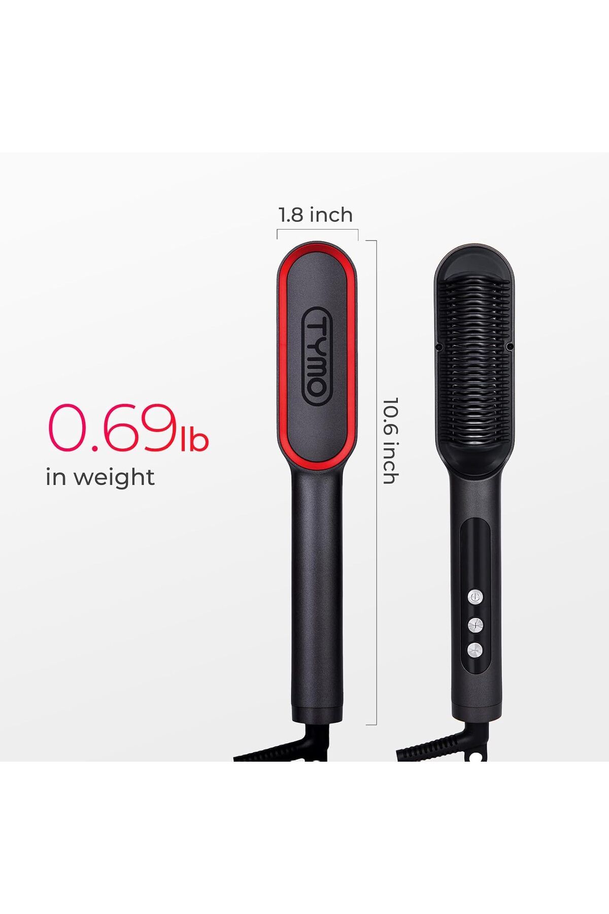 TYMO-Ring Hair Straightener Brush with Built-in Comb, 20 Sec Fast Heating & 5 Temp Settings, Black 6