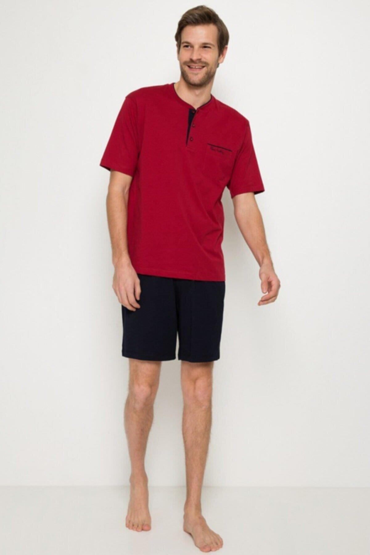 Pierre Cardin 5370 Pijama Şort 3 Lü Damat Çeyiz Seti - Bordo