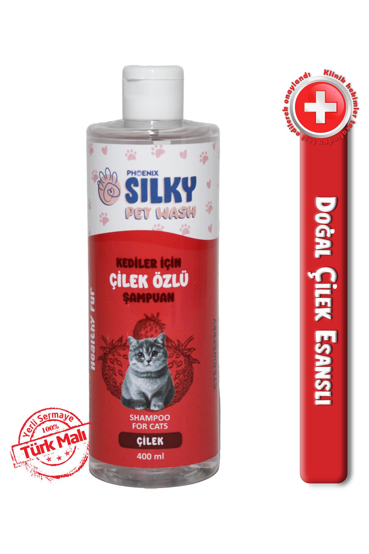 Silky PetWash - Kedilere özel Doğal Çilek Özlü Şampuan - 400ml