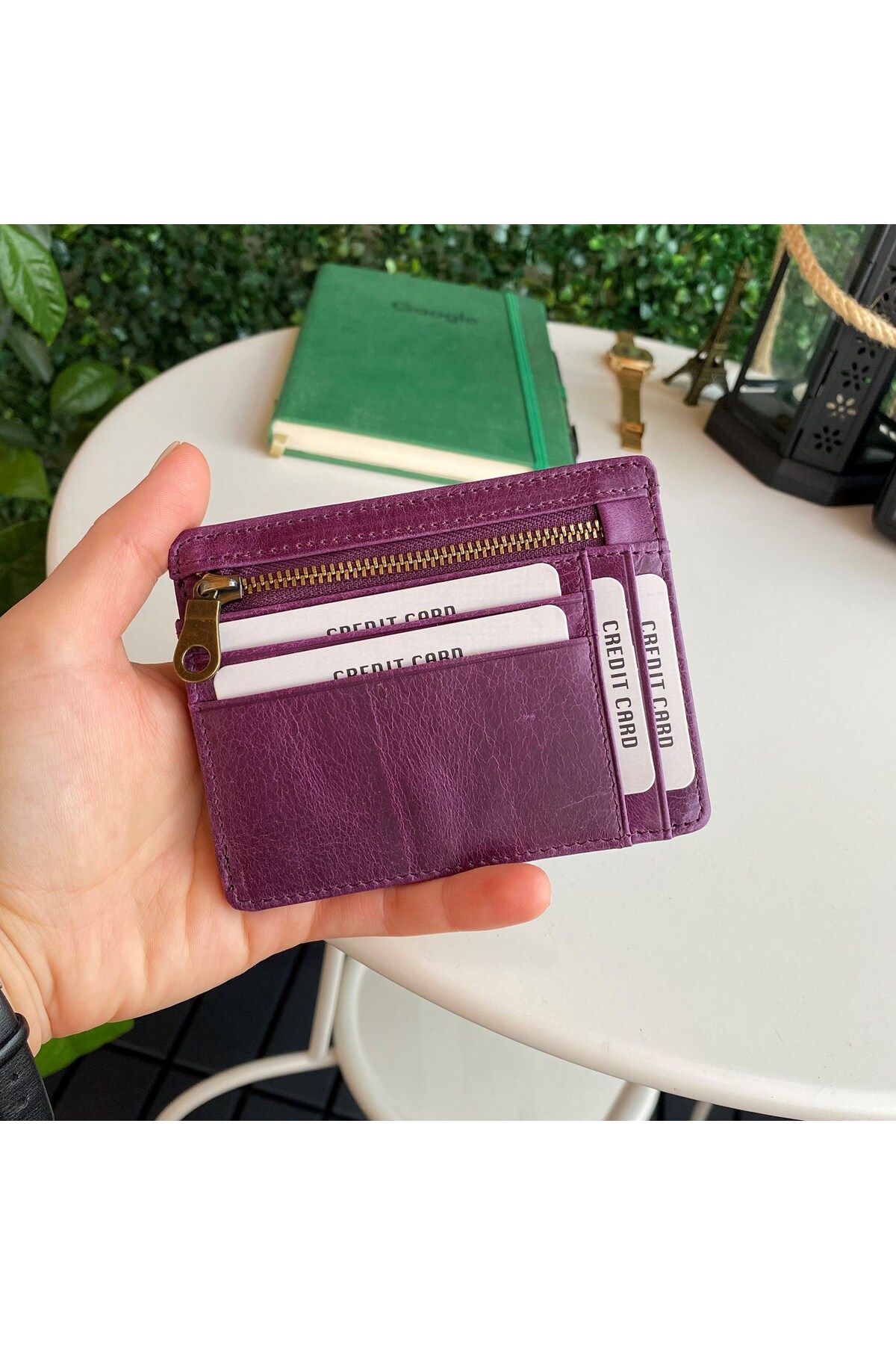 کارت دار مردانه و زنانه FLERNA ULTRA INCE LEGINE چرمی CARD PURPLE WALLET COLLET CORNED MONEY HOPPER RFID PROTECTION Contact’S