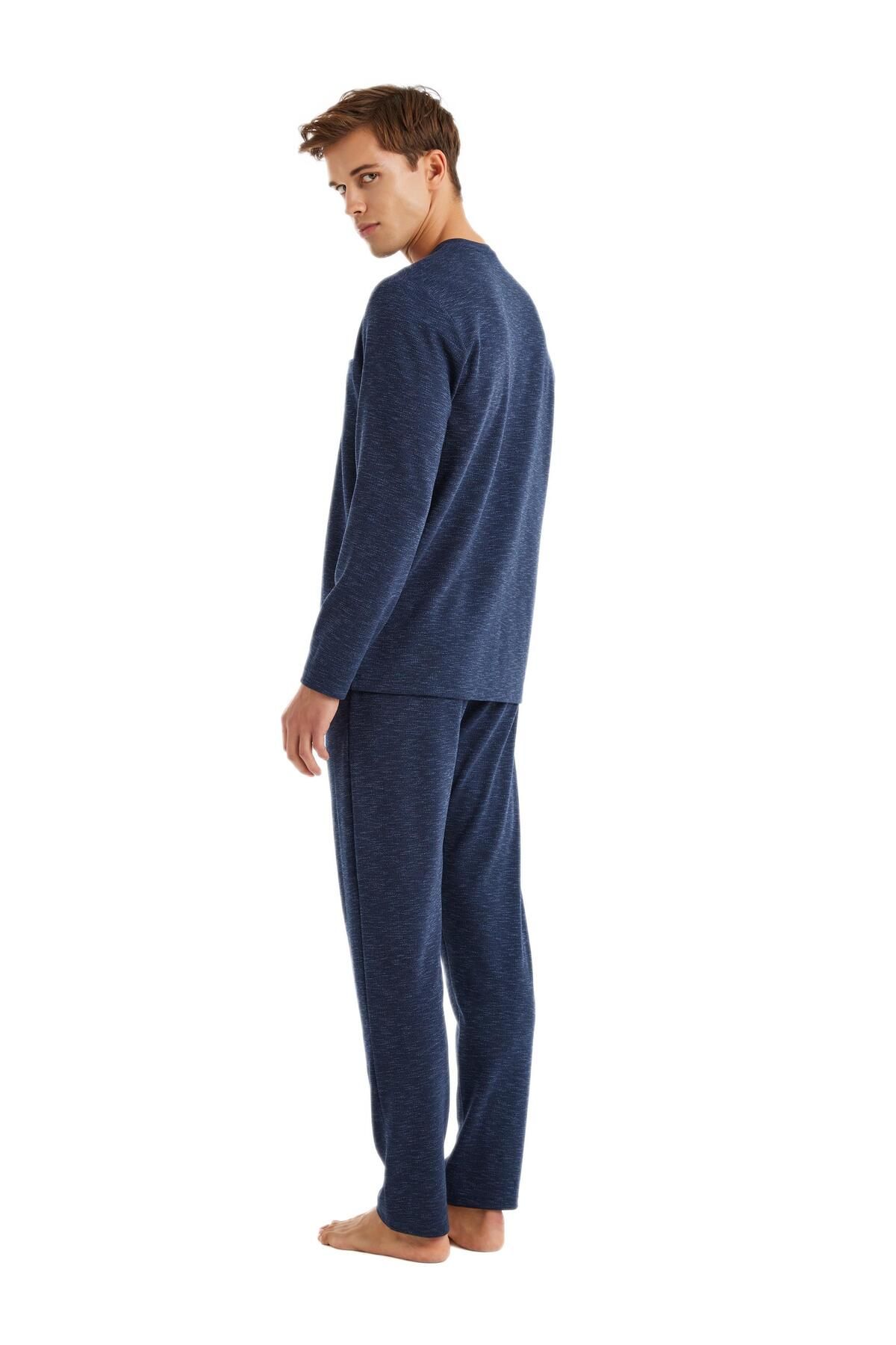 Blackspade-Men's Navy Blue Thermal Pajama Set 40585 3