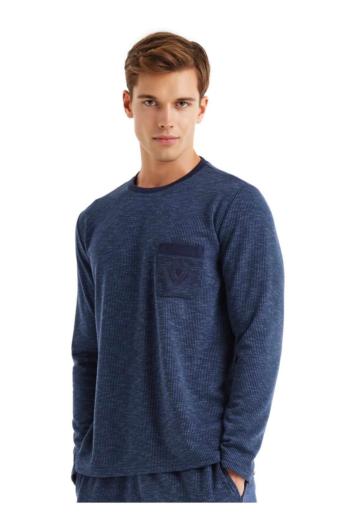 Blackspade-Men's Navy Blue Thermal Pajama Set 40585 2