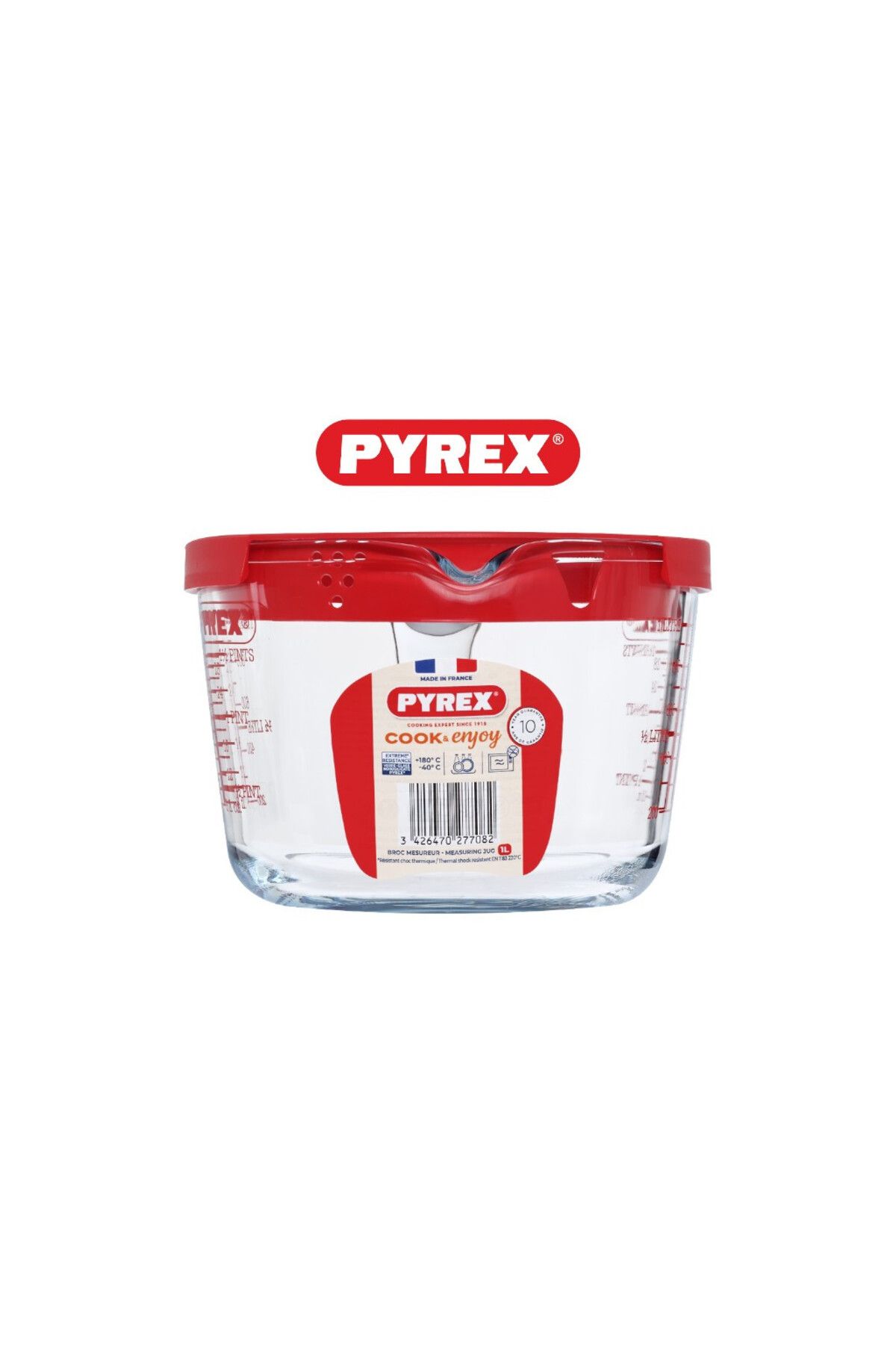 Pyrex-Measuring Jug 1L with Red Lid - Durable & Versatile 3