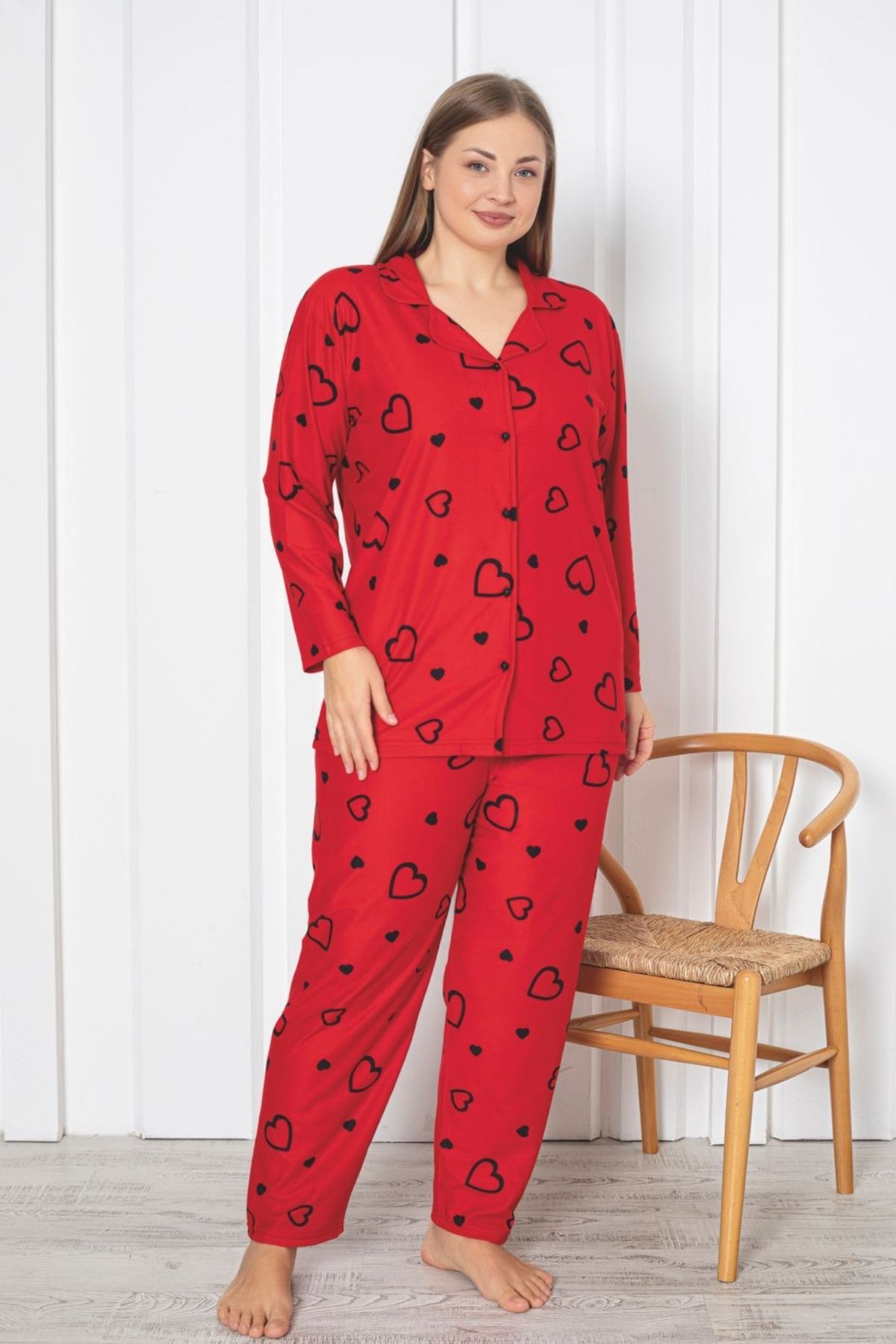 Farya Home-X-Dreamy Plus Size Cotton Suede Bamboo Buttoned Pajamas Set 1