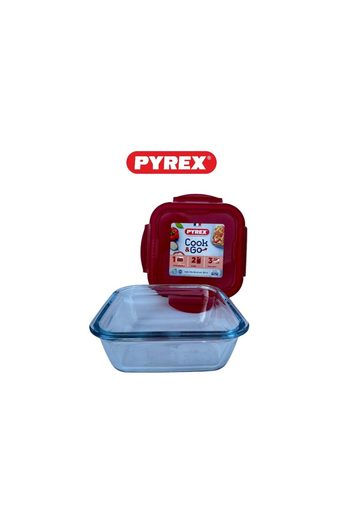 Pyrex-Cook&Go 0.8L Square Storage Dish with Airtight Lid - Versatile Freezer-to-Oven Solution - RED 4