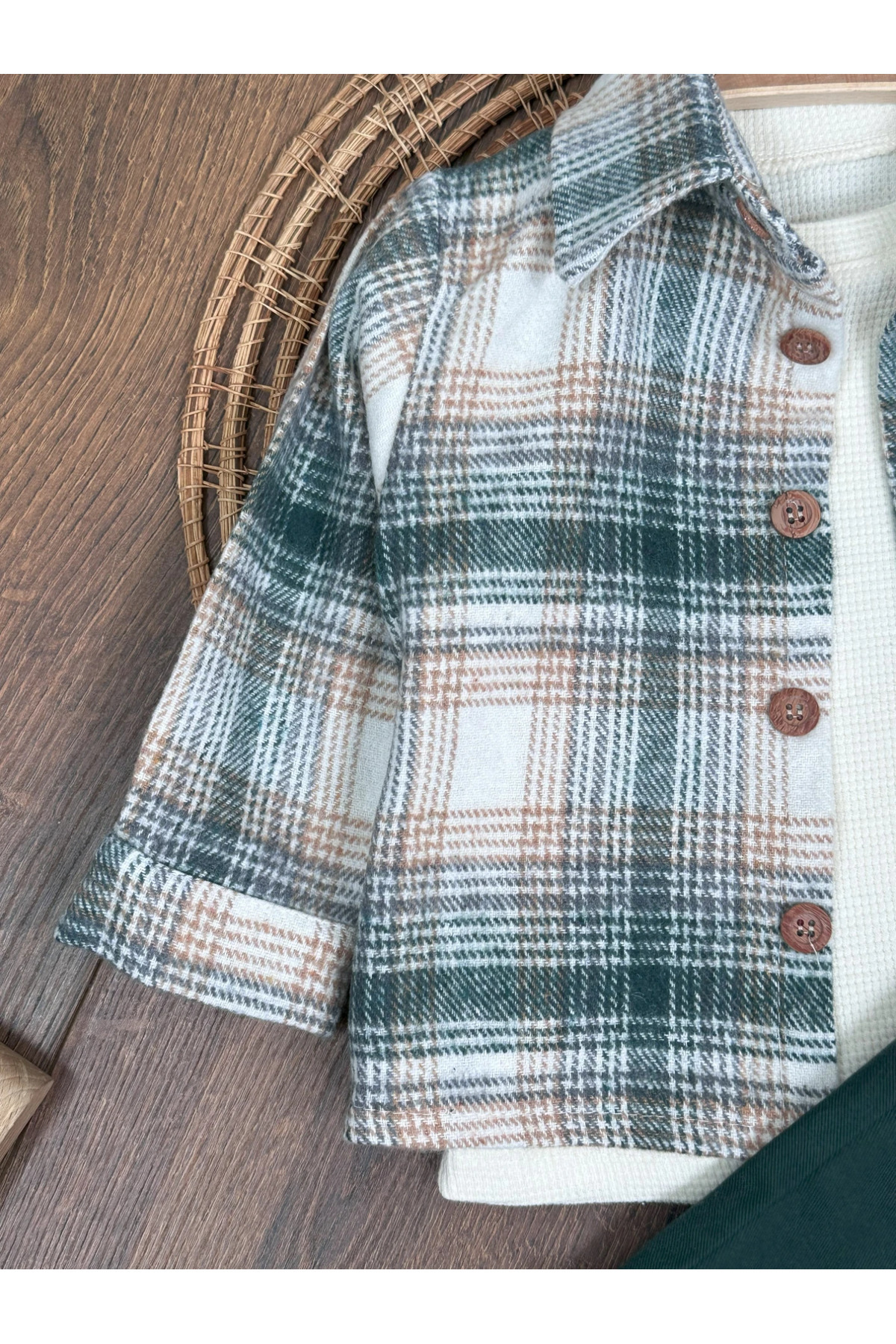 tiwitibaby Oduncu Gömlek Şapkalı Waffle  Badili Kanvars Kargo Pantolonlu 4lü Erkek Bebek/Çocuk Takım fotoğrafı 5 (önizleme)