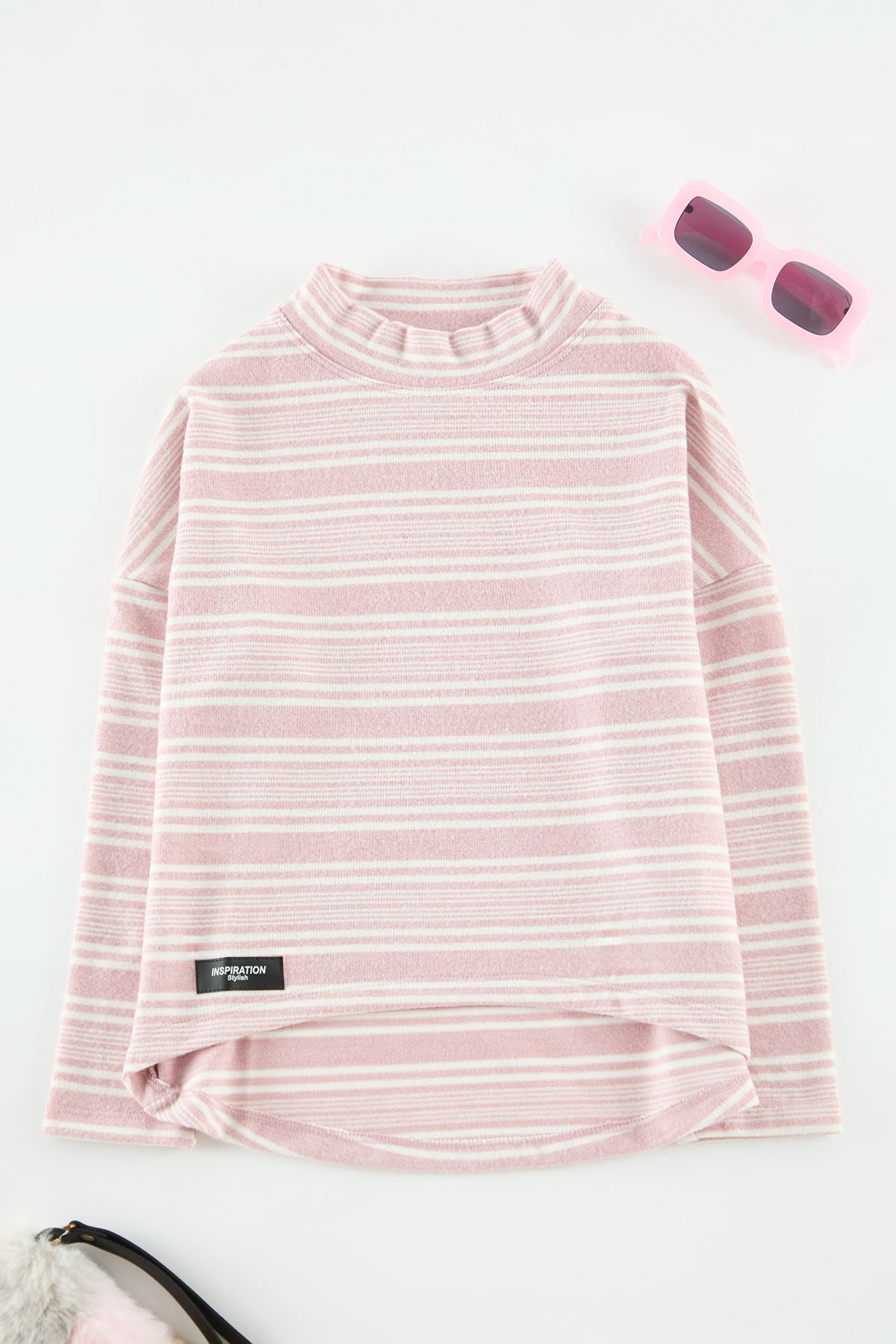 TRENDYOLKIDS Dziewczęca Różowa Gładka Dzianinowa Koszulka T-shirt - Tkdaw25ts00016 Kobieta - 8–9 years