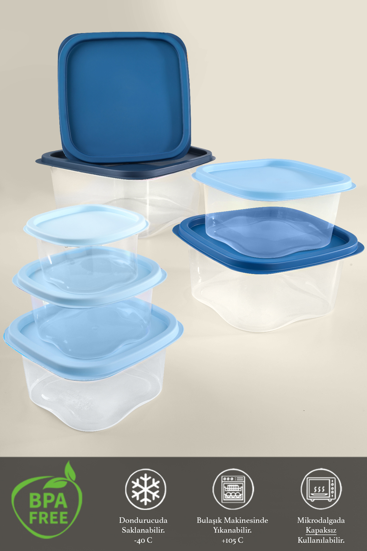 Meleni Home 7'li Kare Erzak Gıda Saklama Kabı Seti - Mikrodalga ve