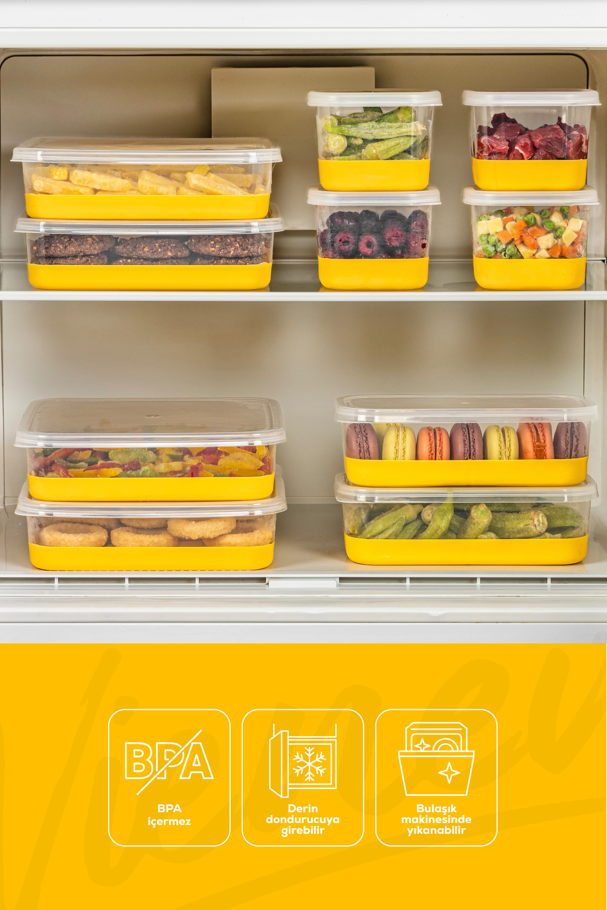 Vienev-550 ml Silicone Based 8 Piece Deep Freezer - Freeze Storage Container - Yellow 7