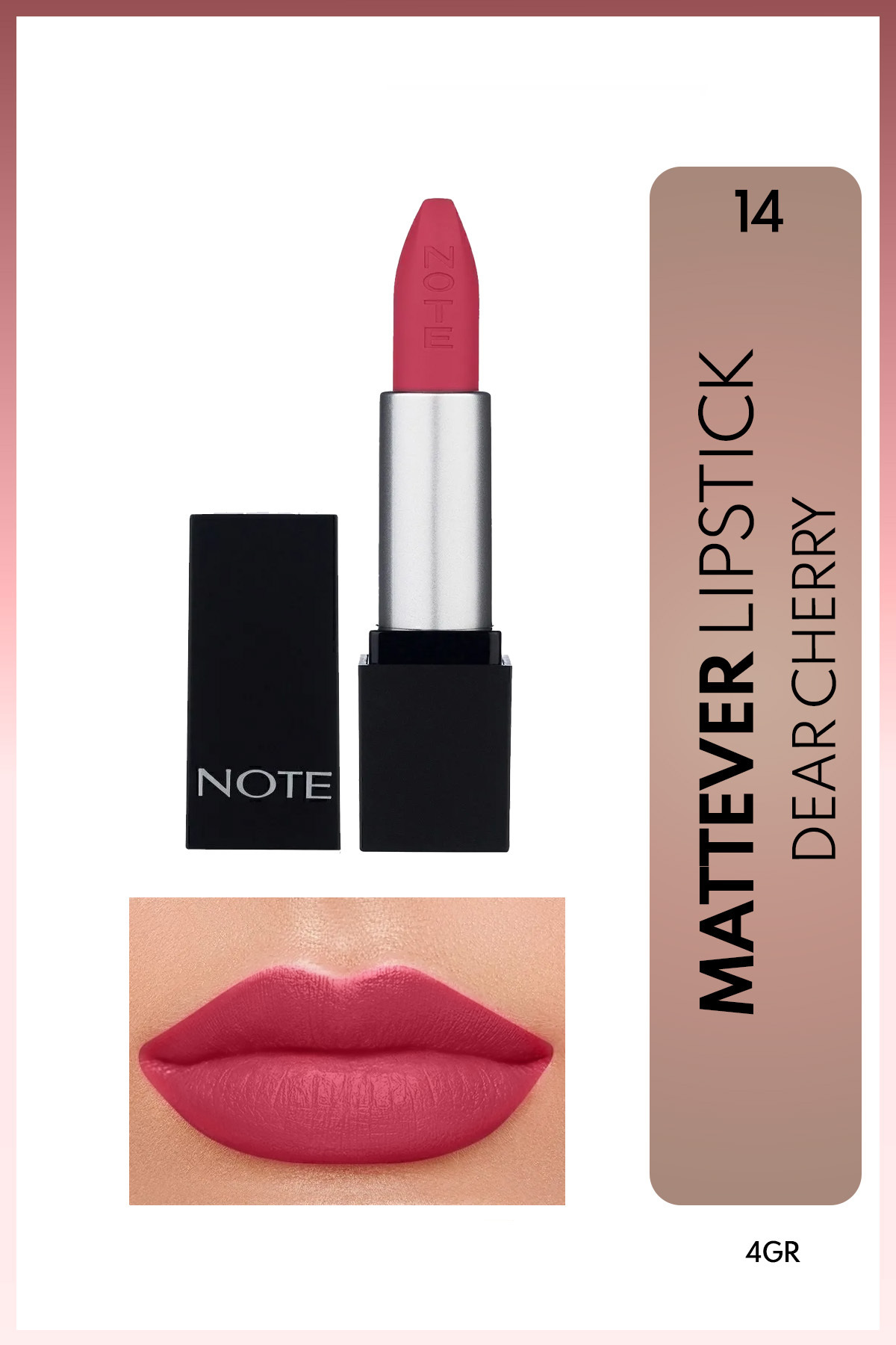 NOTE Mattever Lipstick Yarı Mat Saten Bitişli Ruj 14 Dear Cherry - Pembe