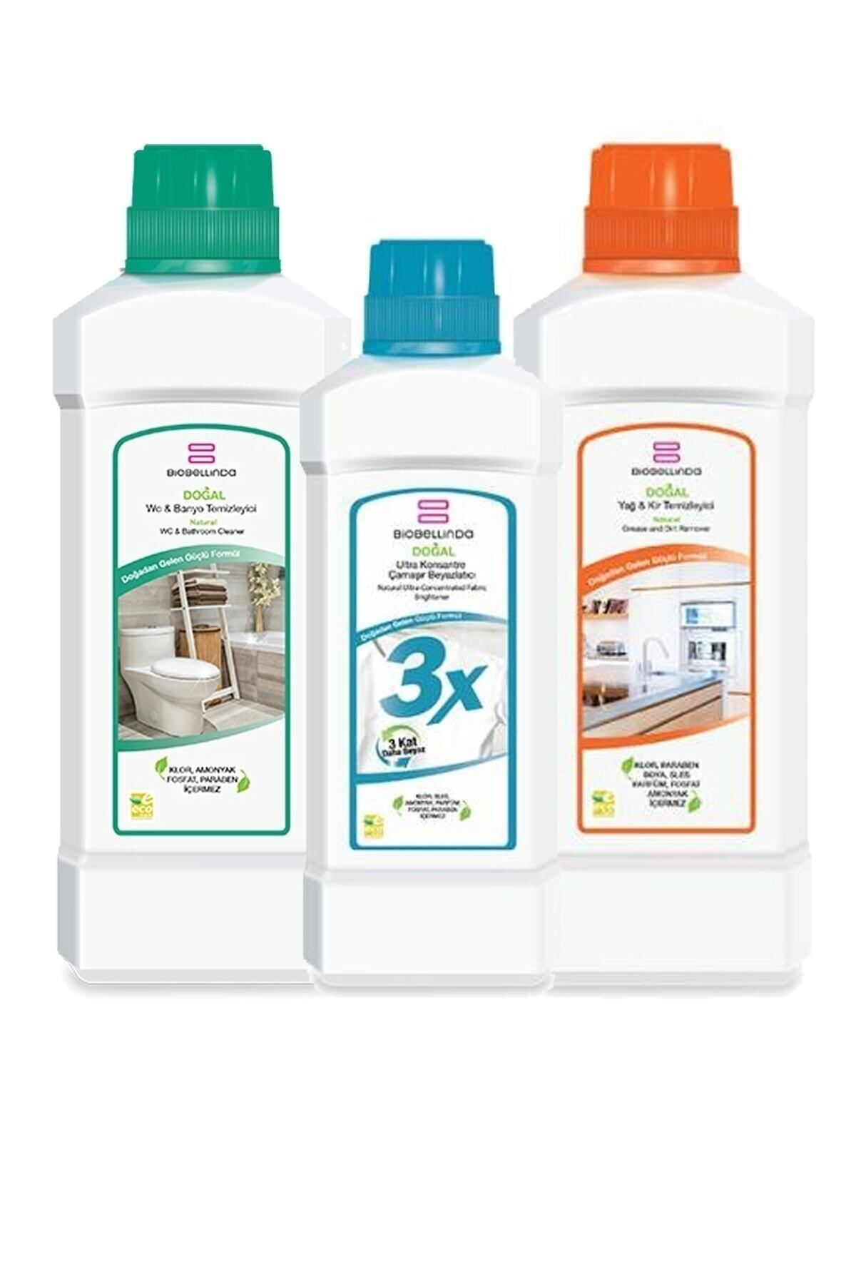 BioBellinda Wc Banyo 750 ml & Çamaşır Beyazlatıcı 750 ml & Yağ Kir Temizleyici 750 ml ( 3 Lü Set)