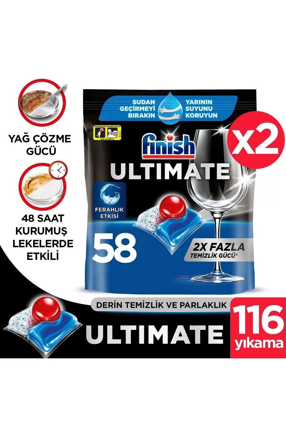 Finish Ultimate Hepsi Bir Arada 116 Kapsül Bulaşık Makinesi Deterjanı Tableti (2 x 58)