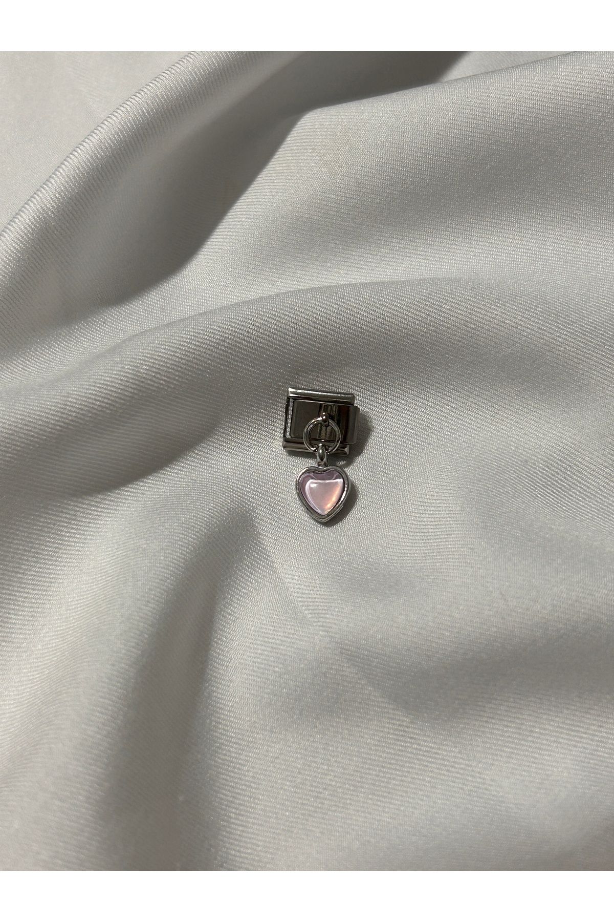 OCTW-Stainless Steel Dangle Enamel Pink Heart Italian Bracelet 1