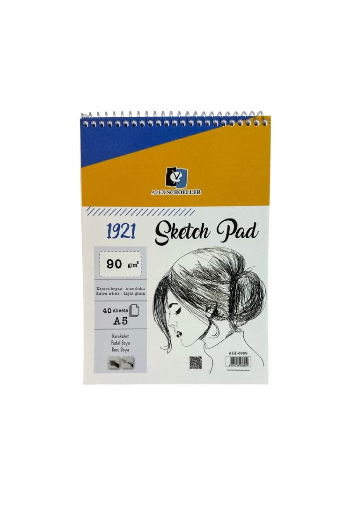 Alex Schoeller-ALEX A5 Sketch Block Drawing Pad - Vertical Spiral Sketch Pad, 90GR.40YP, ALX-8959 1