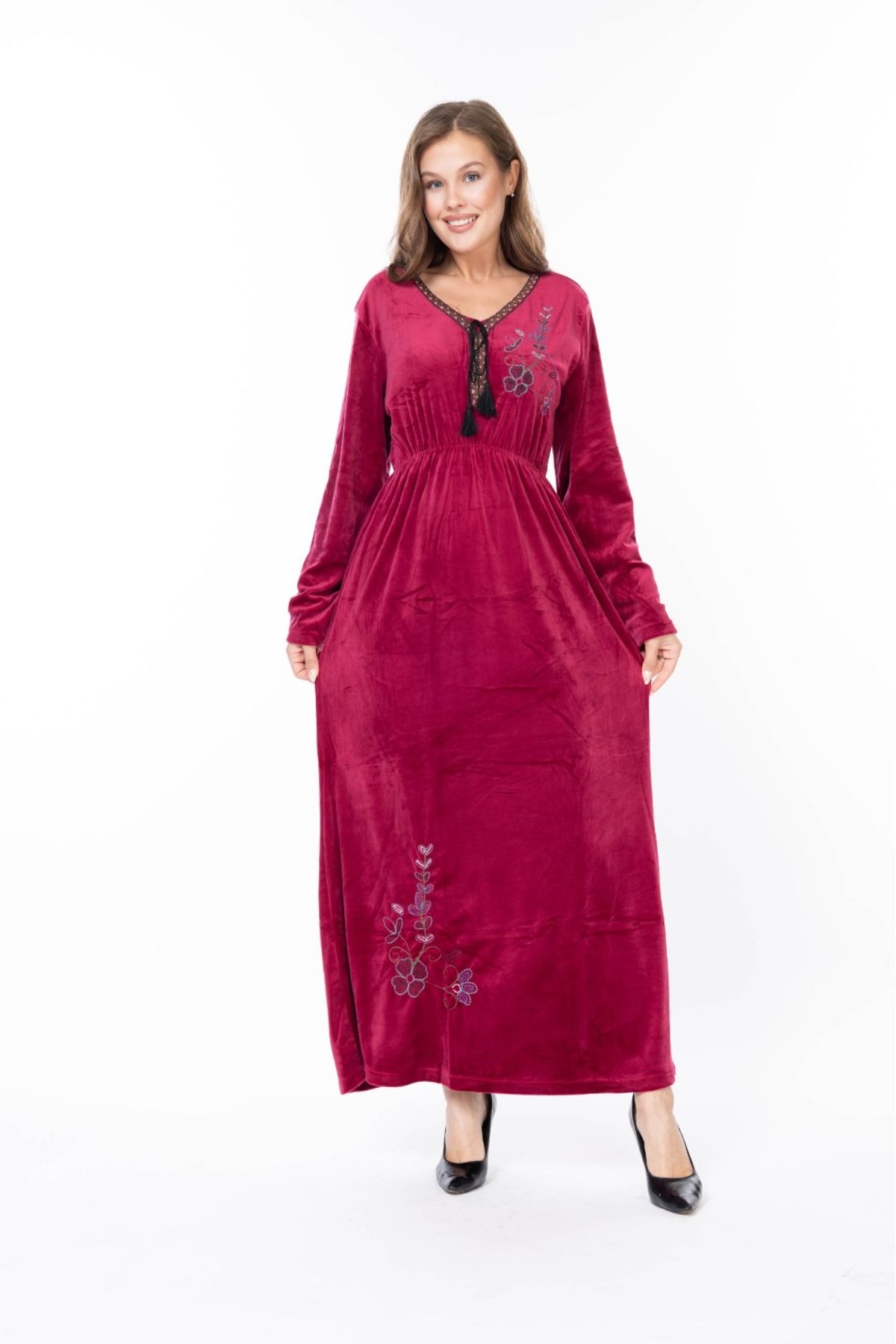 mervemoda-Women's Long Sleeve Velvet Dress 6