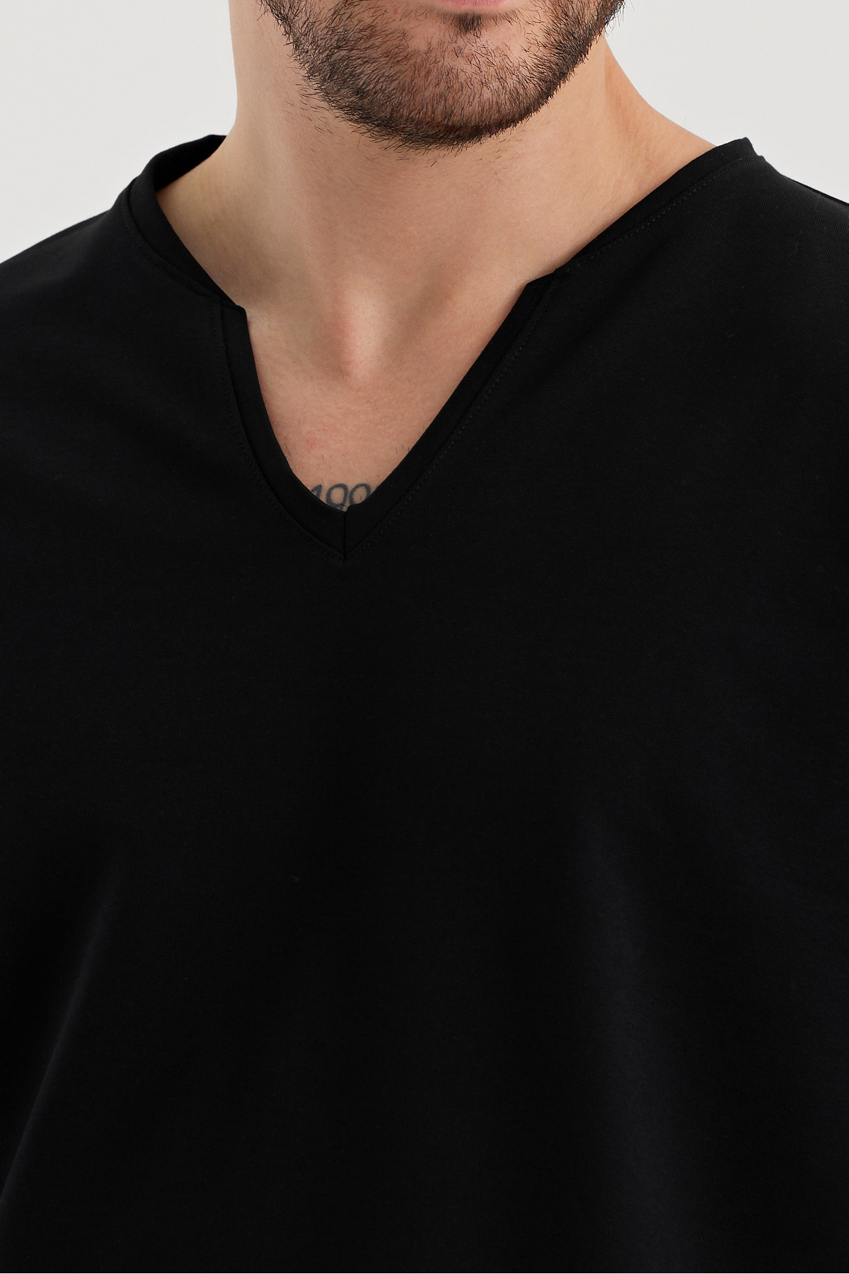 2 İplik Derin Yaka Uzun Kollu Sweattshirt — مشکی 2İplikDerinYaka1 — تصویر 8 از 8