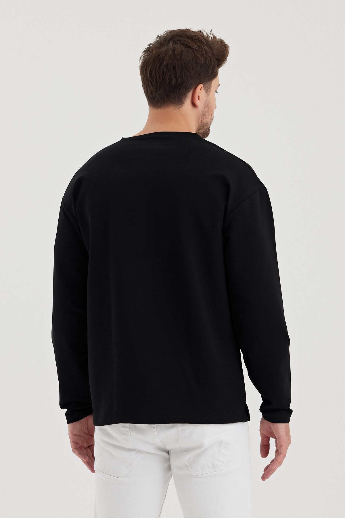 2 İplik Derin Yaka Uzun Kollu Sweattshirt — مشکی 2İplikDerinYaka1 — تصویر 7 از 8