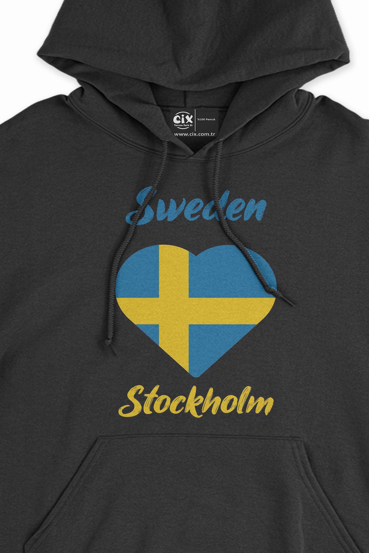 Cix-Hanorac negru cu inimă cu steagul suedez Stockholm 2