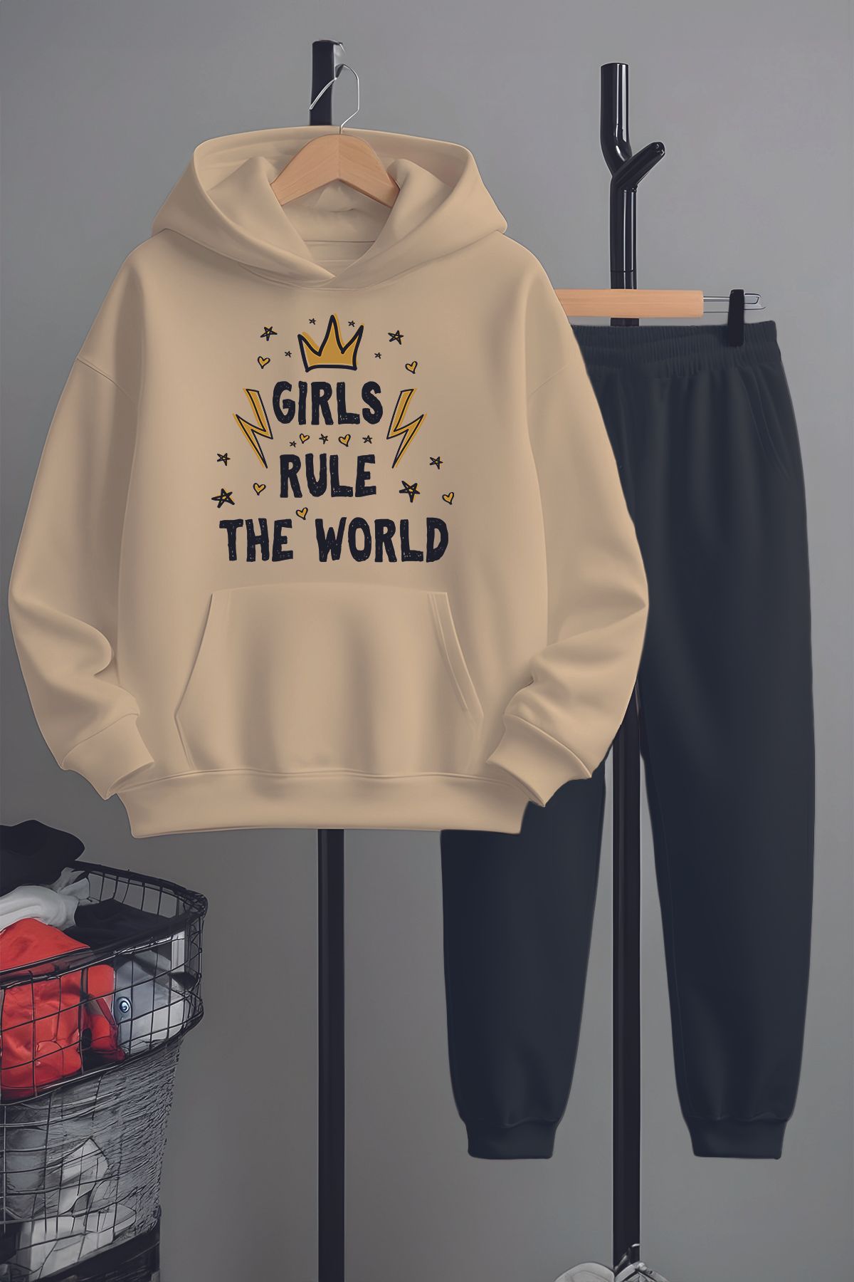 MYADA-Set de trening pentru fete cu design personalizat Rule The World cu imprimeu de jos 22437-10 1