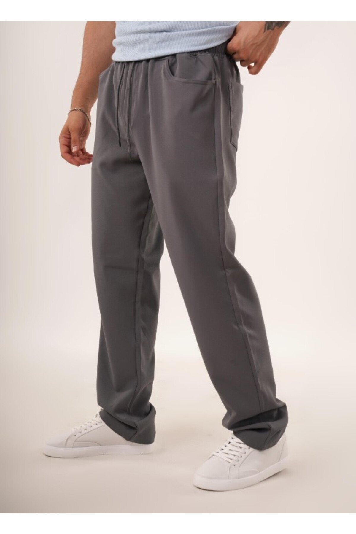 SCSARVİN-Baggy Fabric Anthracite Woven Trousers - Kng 3453 3