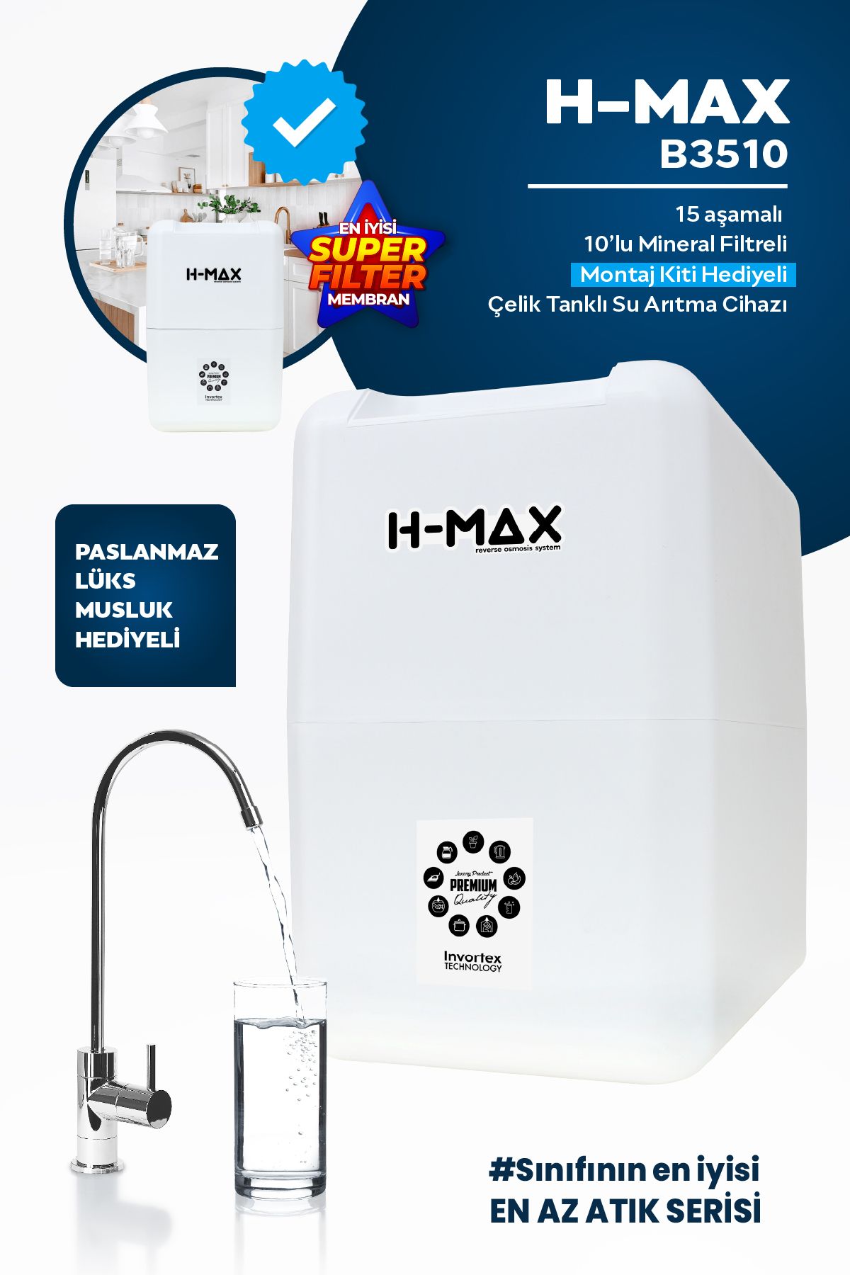 Hmaxb3510 90 Gpd Süper Membranlı Su Arıtma Cihazı (HEDİYELİ)