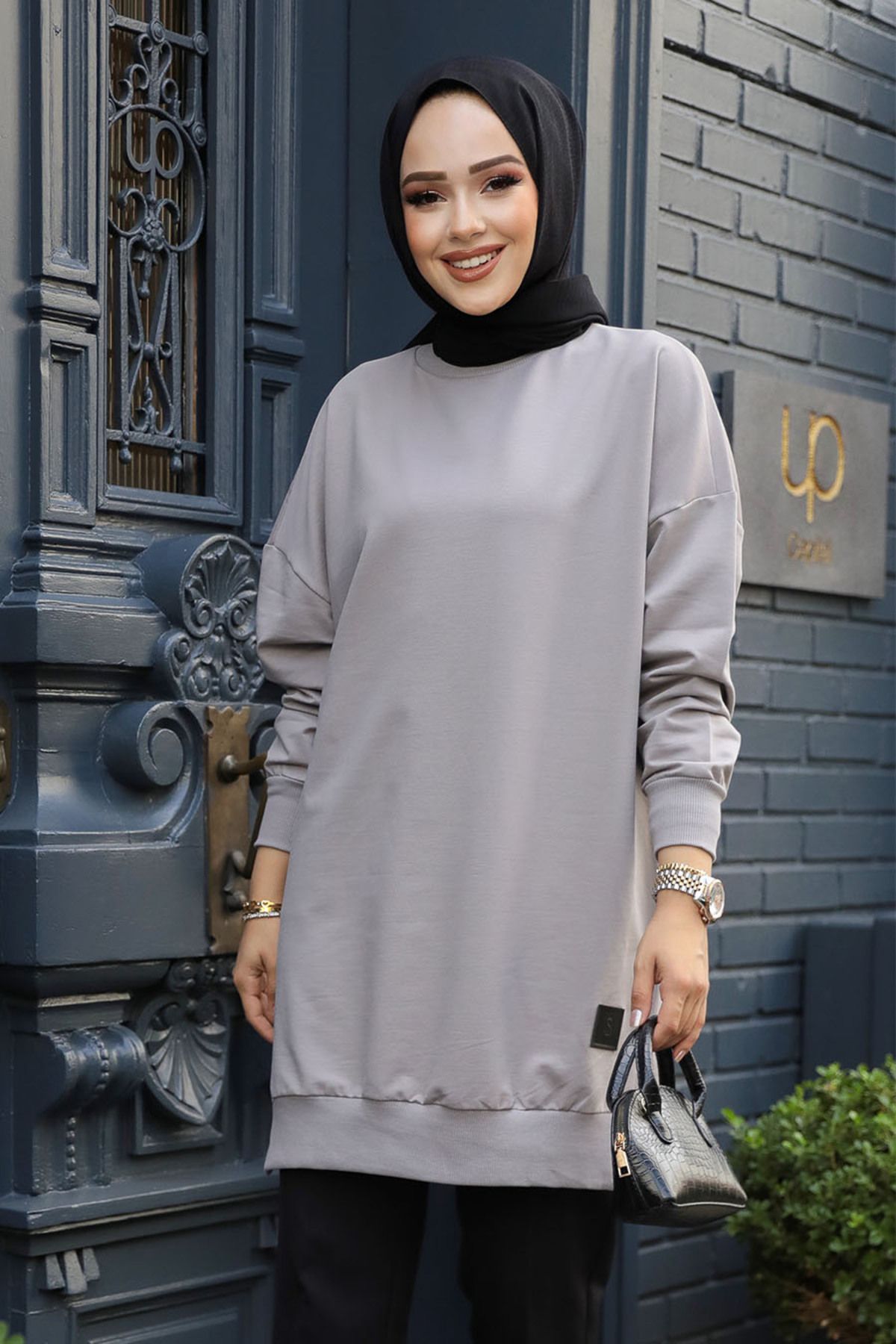 Neva Style-Gray Hijab Tunic 30644Gr 1