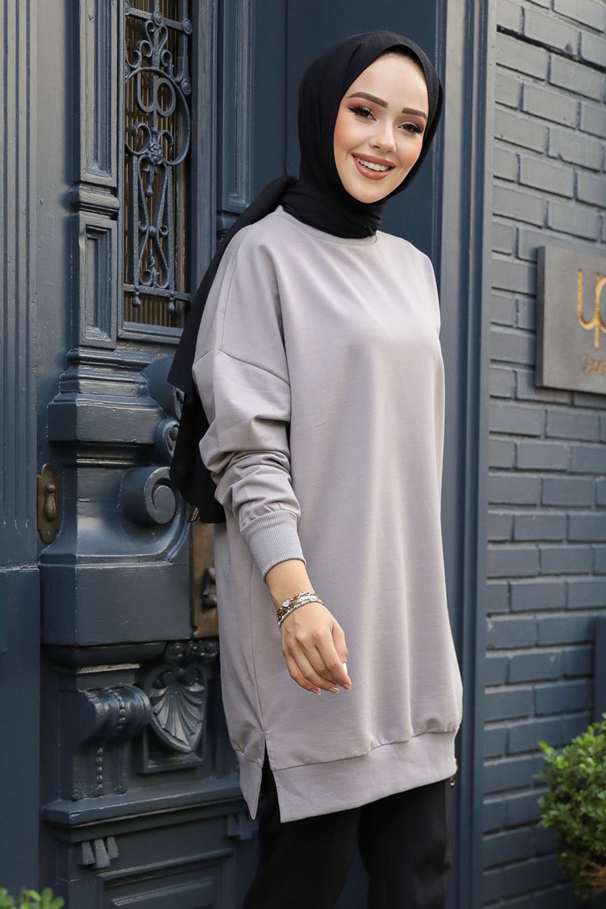 Neva Style-Gray Hijab Tunic 30644Gr 2