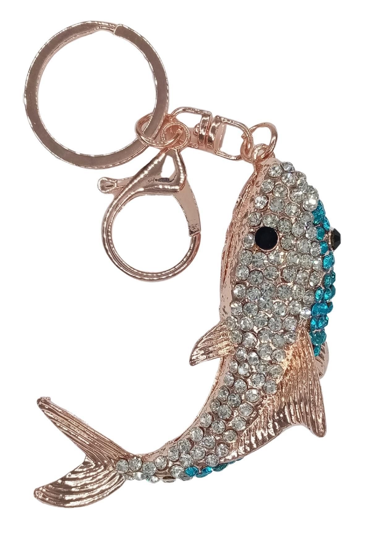 Dünyadan Hediyeler-Blue Shark Keychain with Crystal Stones No.2 2