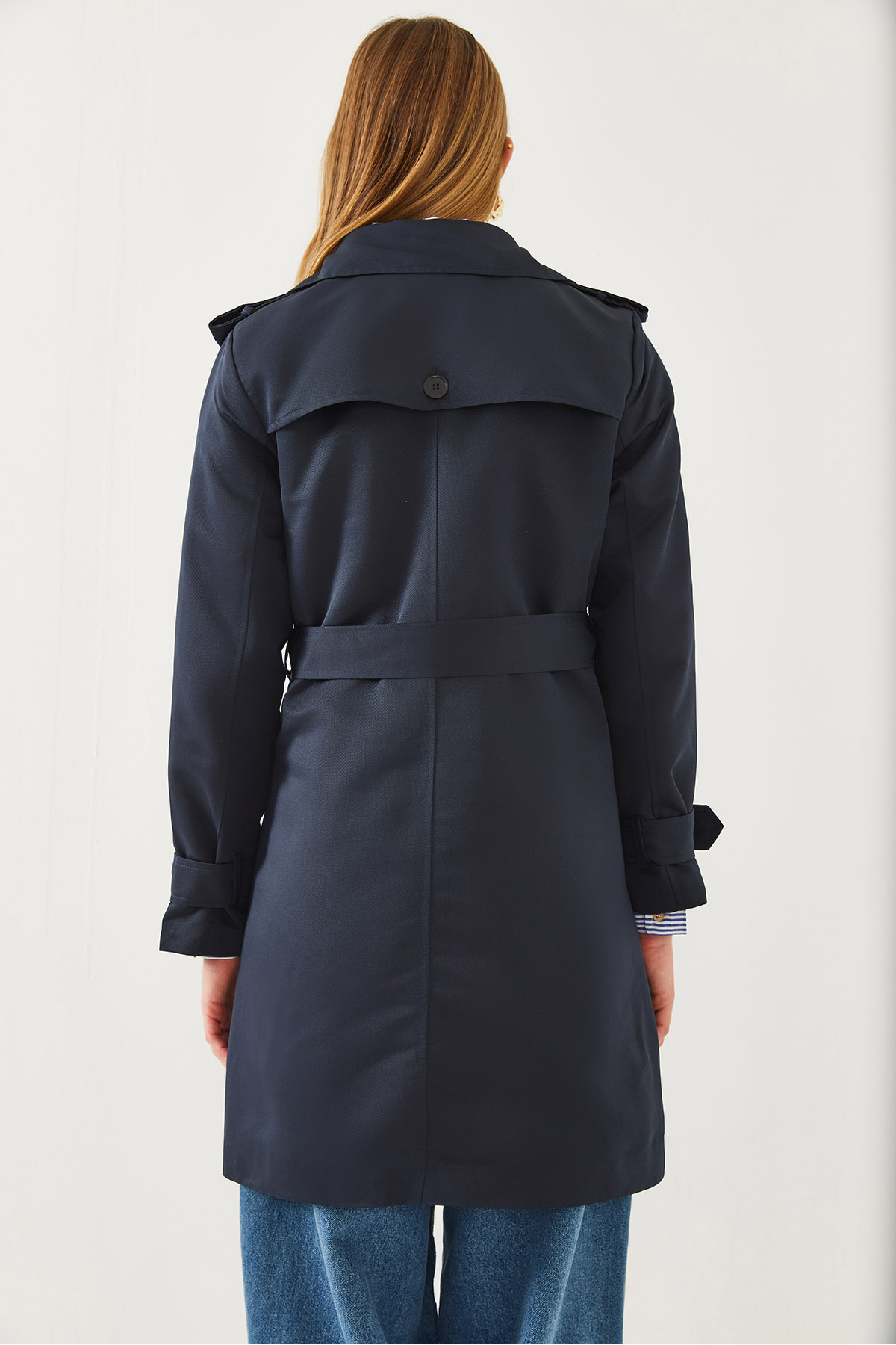 Bianco Lucci-Women's Back Aller Detailed Buckle Trench Coat 2459 60351023 6